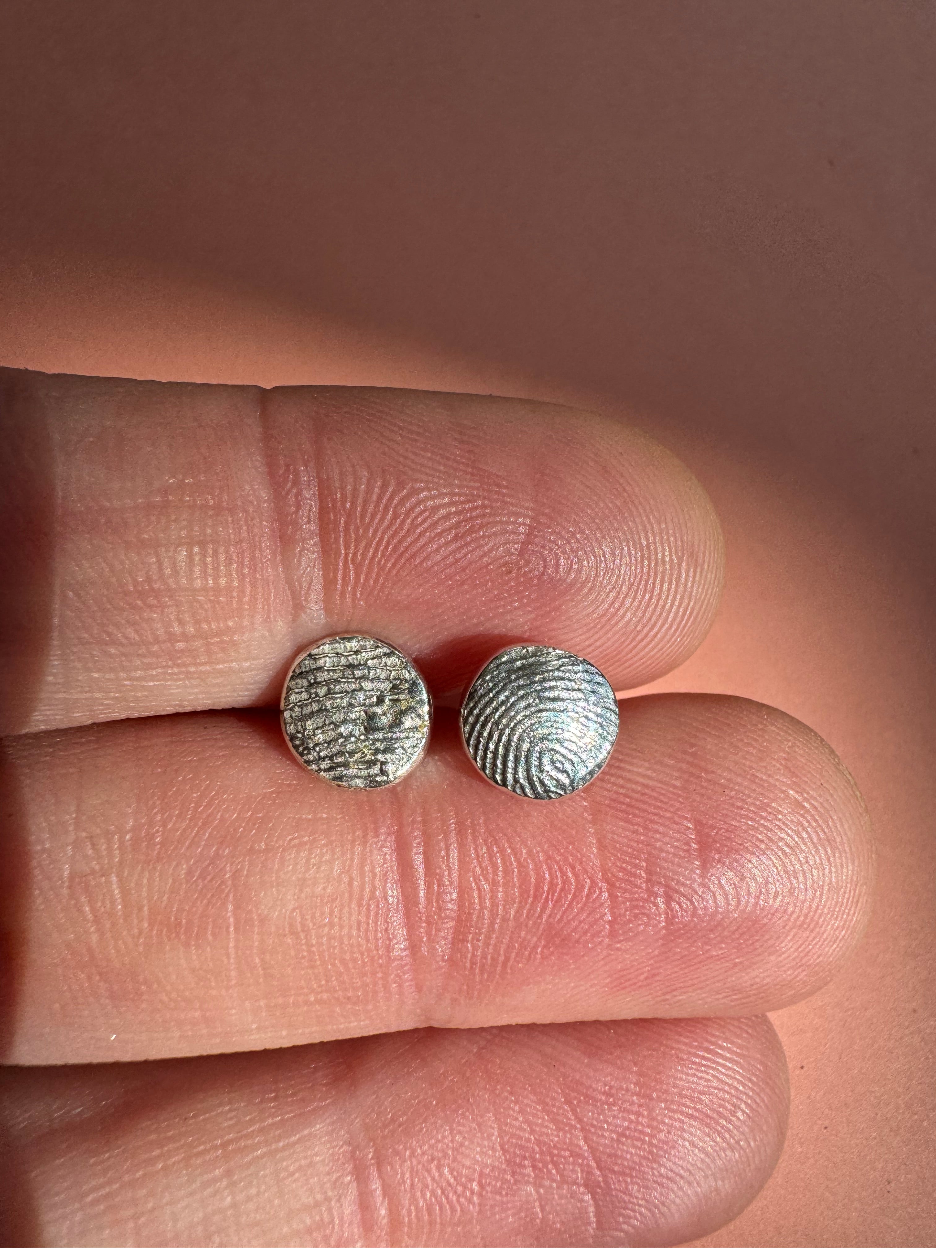 Fingerprint Earrings - Sterling Silver + 9ct Gold Print Impression Kit + Studs