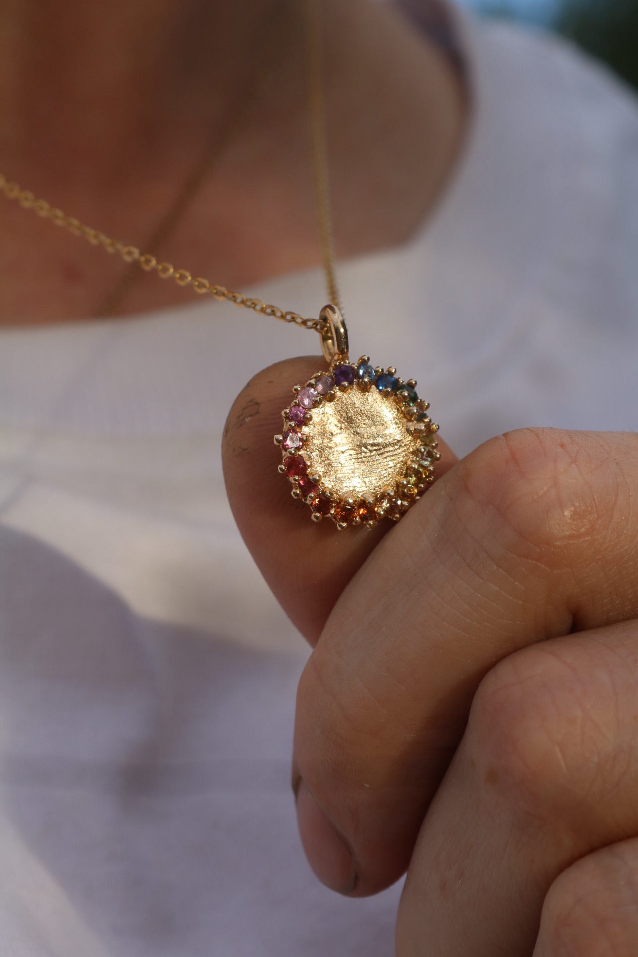 Rainbow Fingerprint Necklace - Silver or 9ct Gold