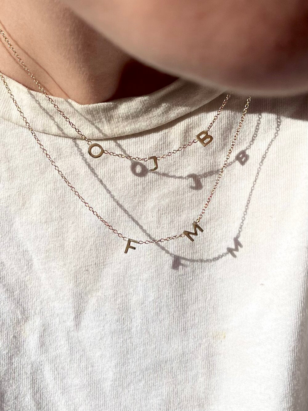 Tiny Alphabet Layering Necklace - Minimal Style Solid 9ct Gold Letter Necklace