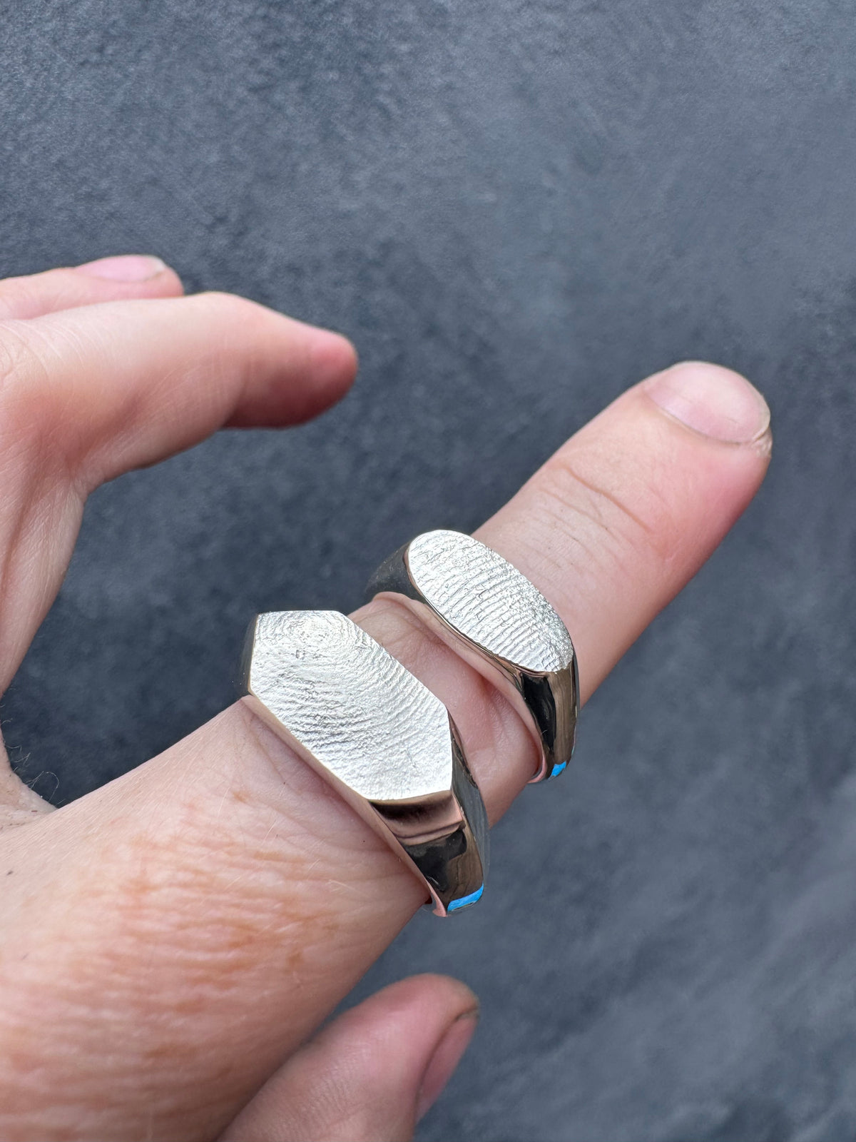 Geometric Fingerprint Signet Ring - Sterling Silver and 9ct Gold