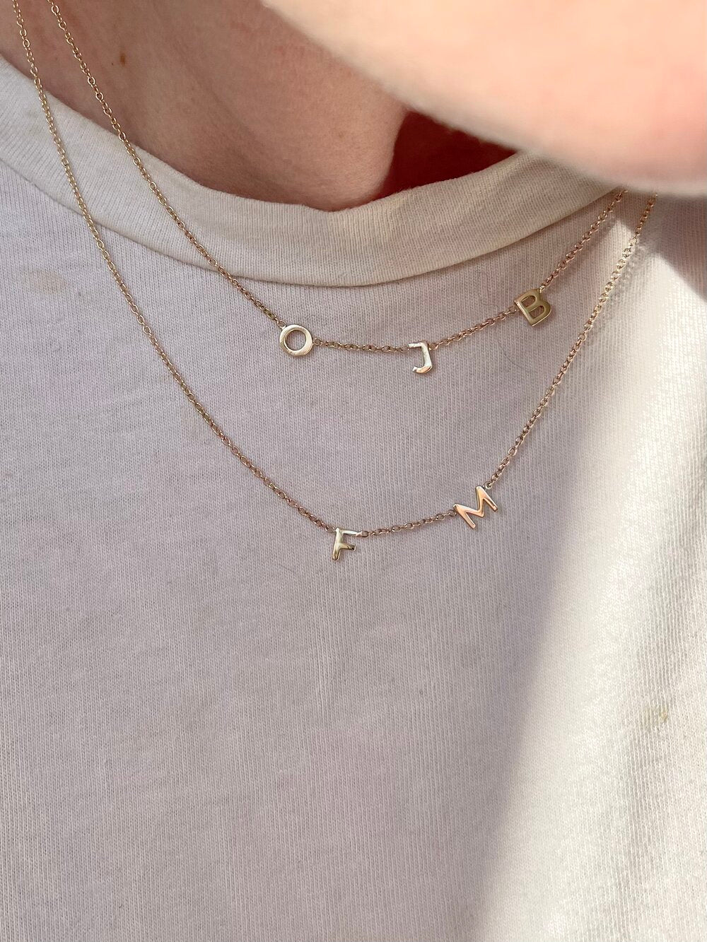 Tiny Alphabet Layering Necklace - Minimal Style Solid 9ct Gold Letter Necklace
