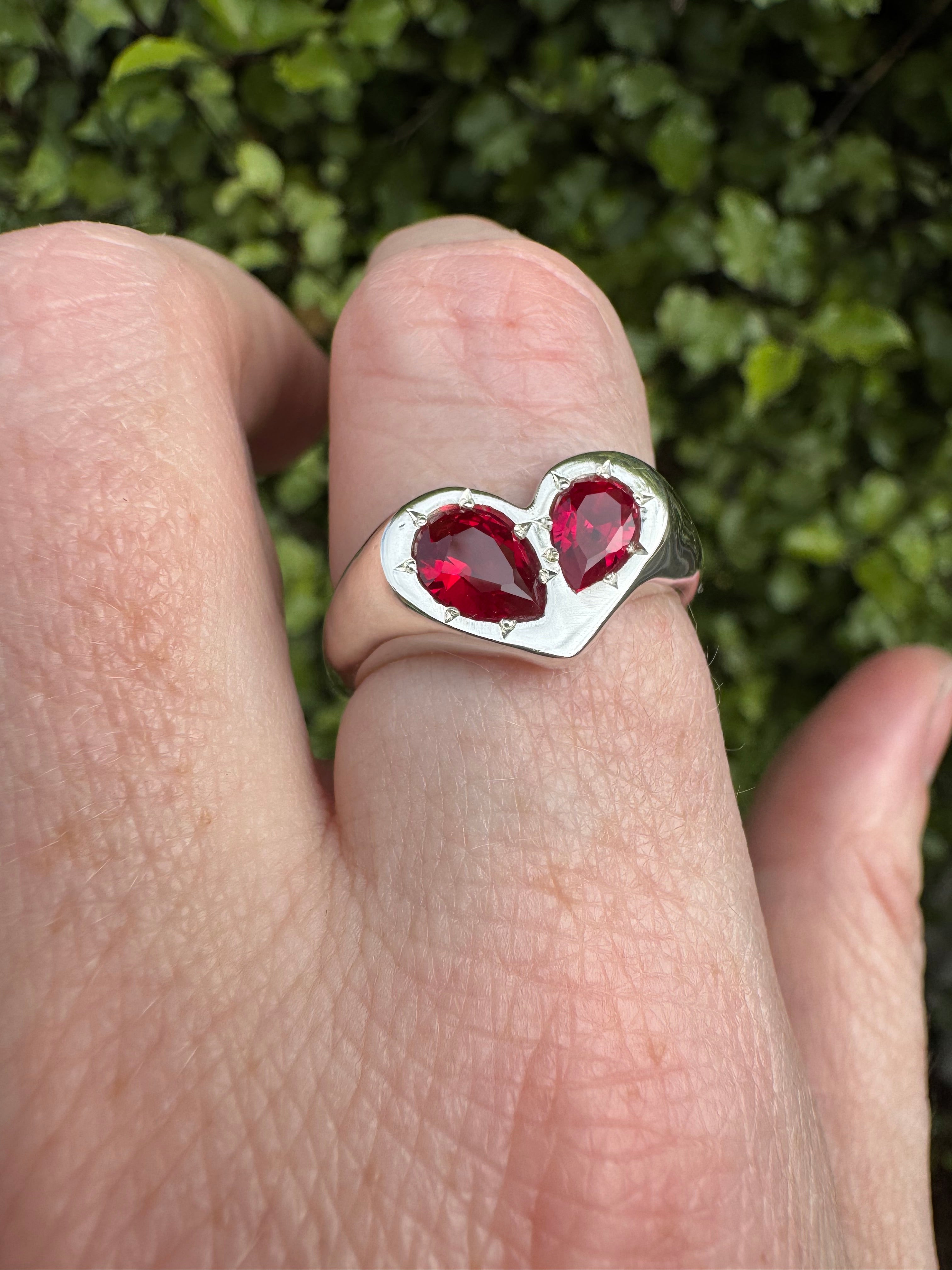 Silver Heart Pear Signet