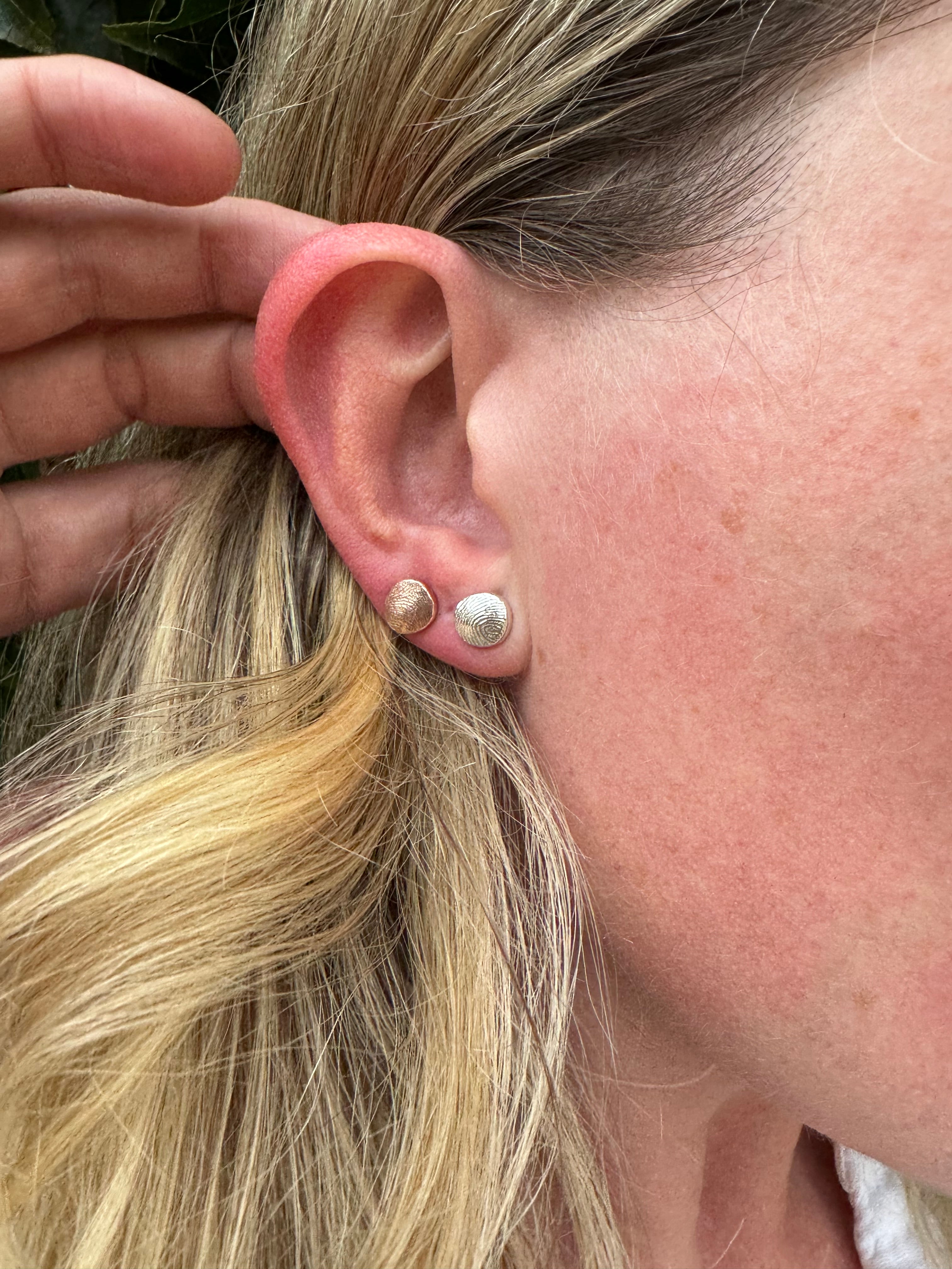 Fingerprint Earrings - Sterling Silver + 9ct Gold Print Impression Kit + Studs