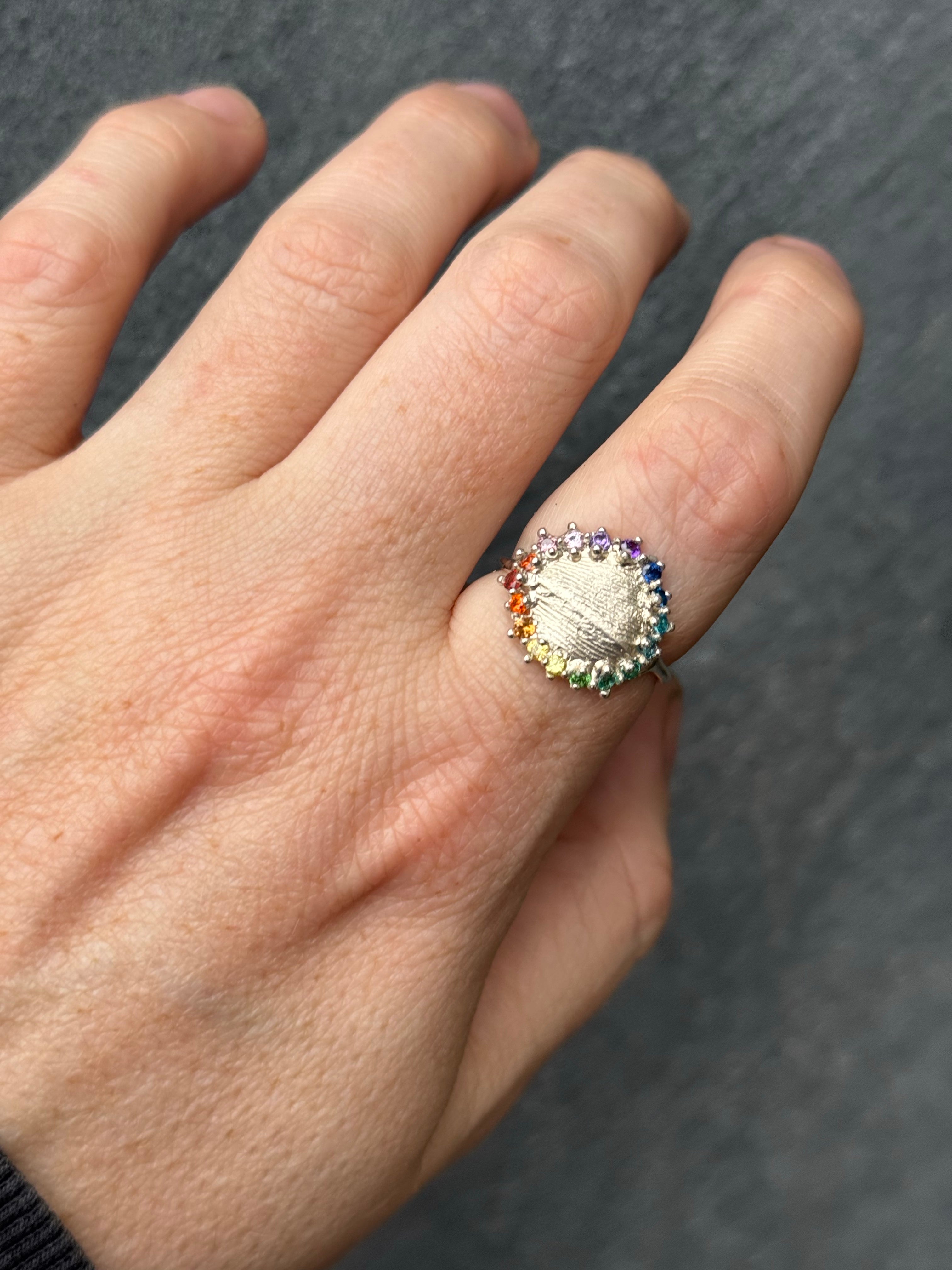 Rainbow Fingerprint Ring - Silver or 9ct Gold
