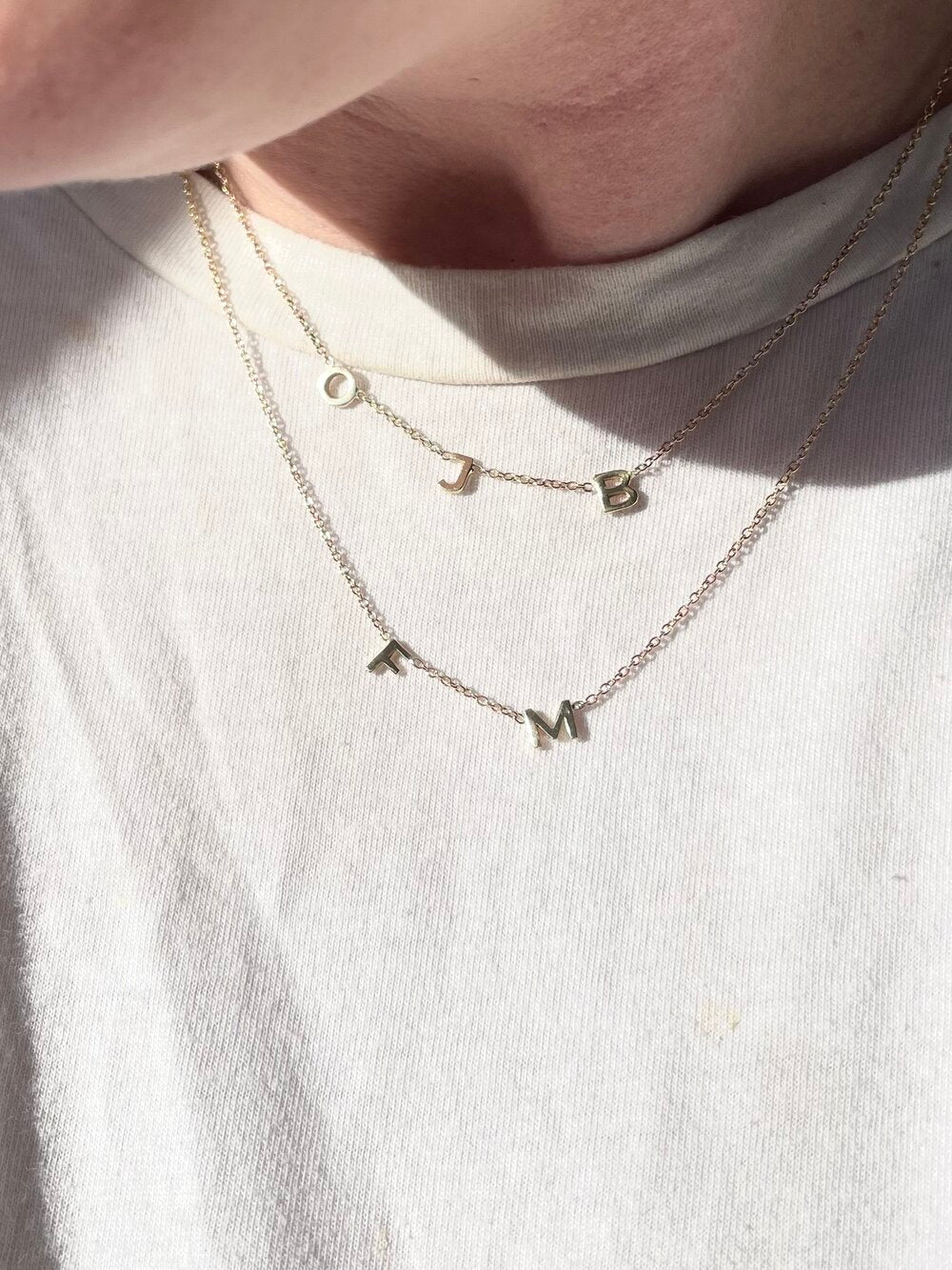 Tiny Alphabet Layering Necklace - Minimal Style Solid 9ct Gold Letter Necklace