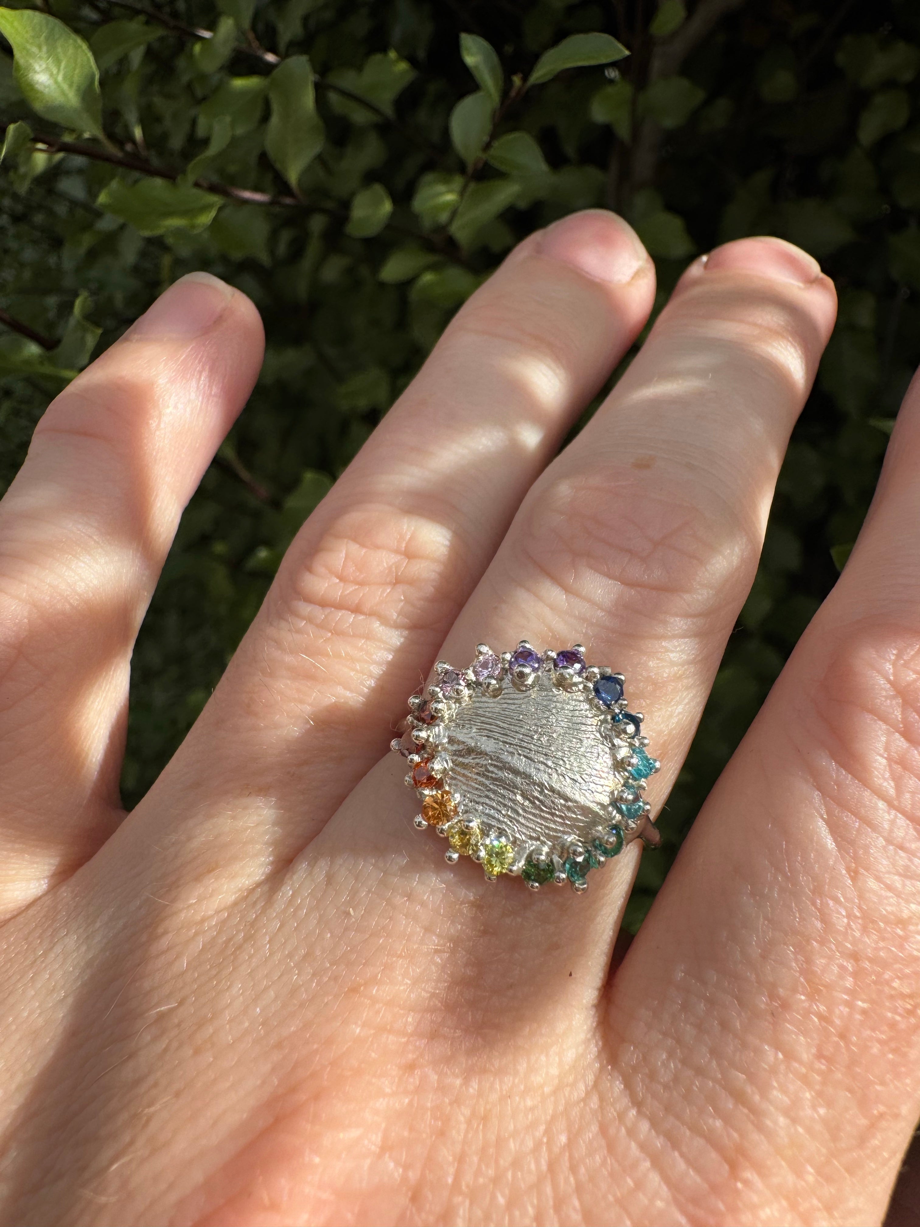 Rainbow Fingerprint Ring - Silver or 9ct Gold