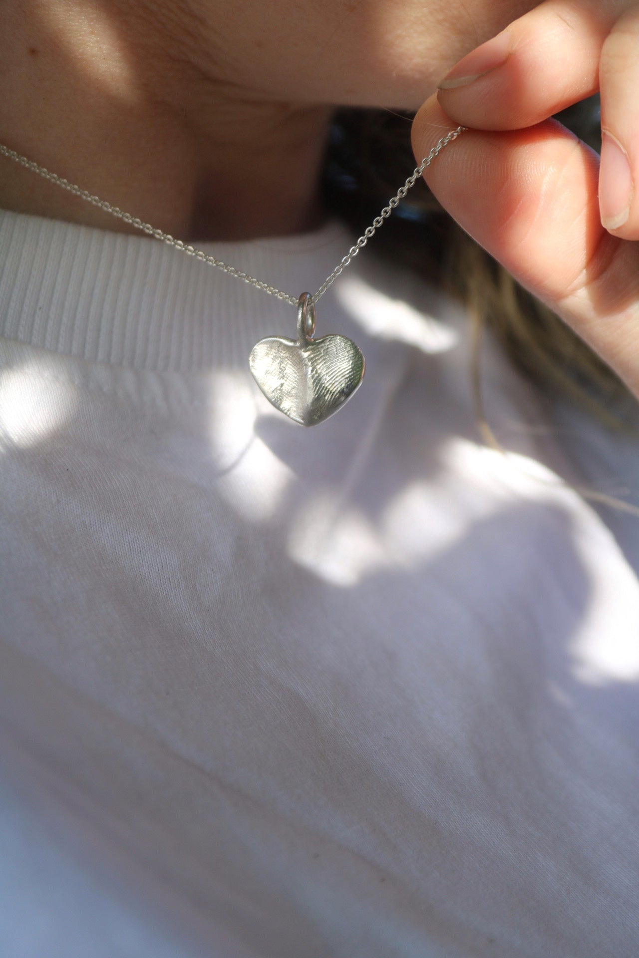 Fingerprint Heart Pendant in Sterling Silver