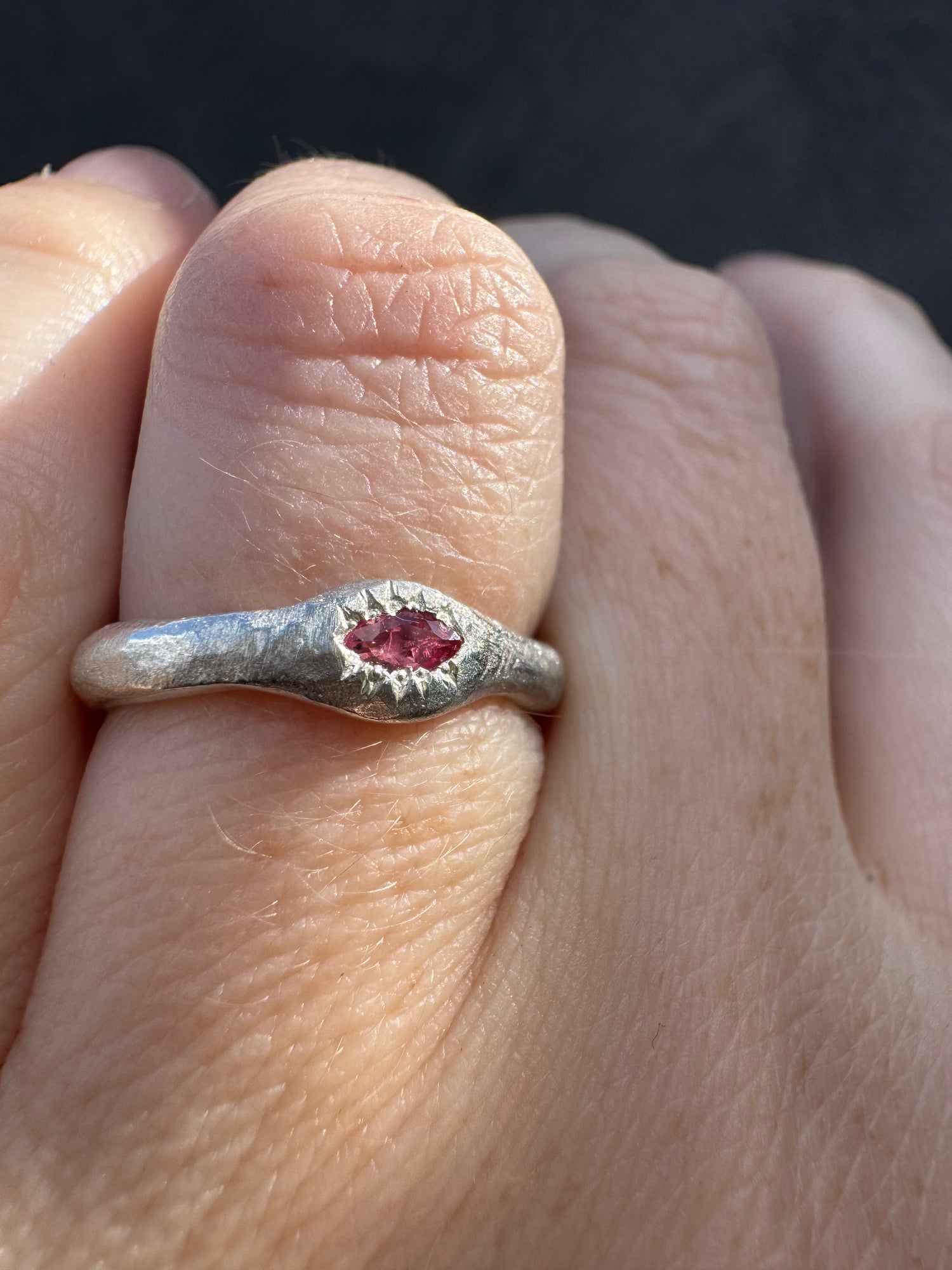 Silver Pink Marquise Sapphire Ring