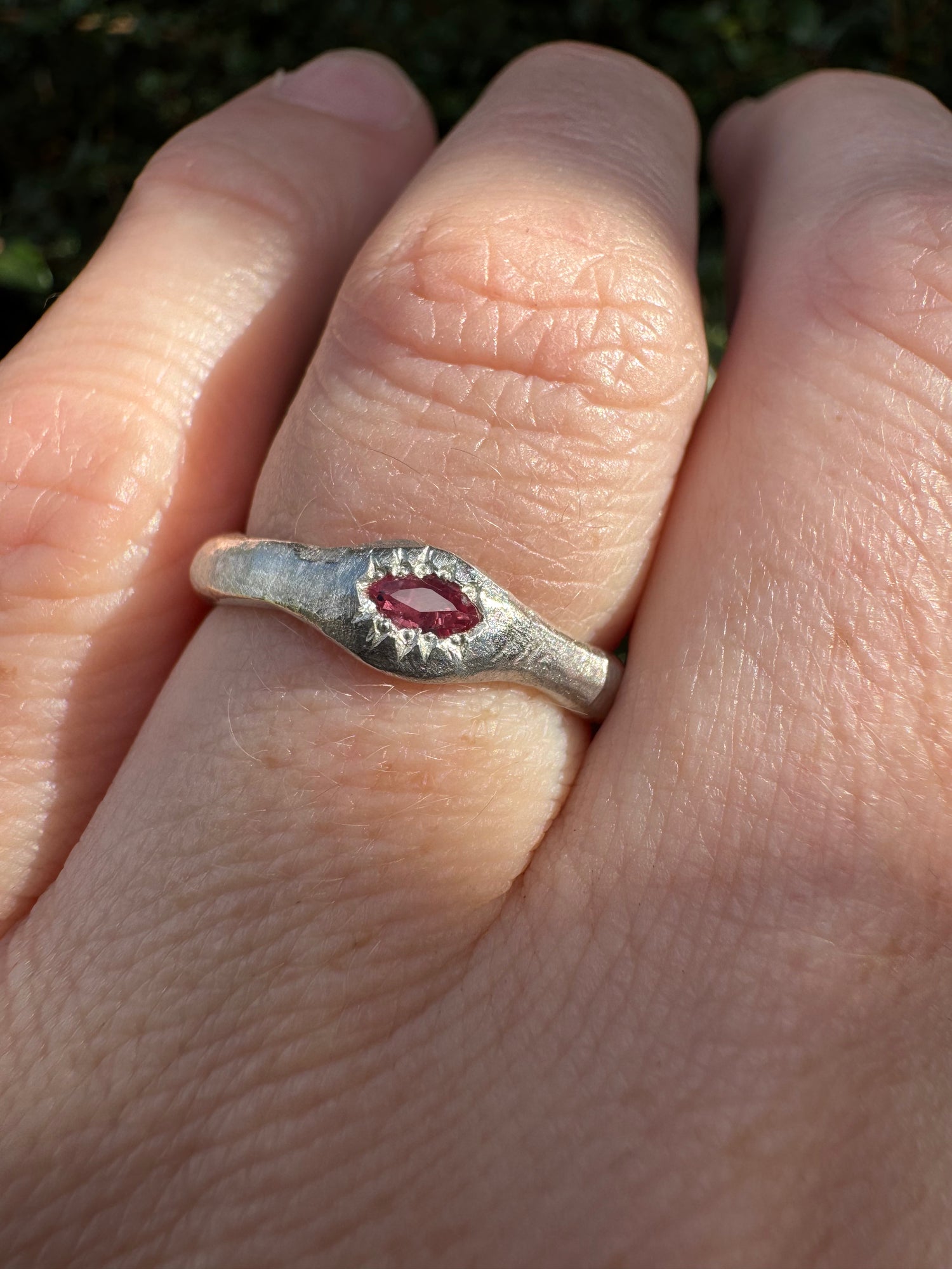 Silver Pink Marquise Sapphire Ring