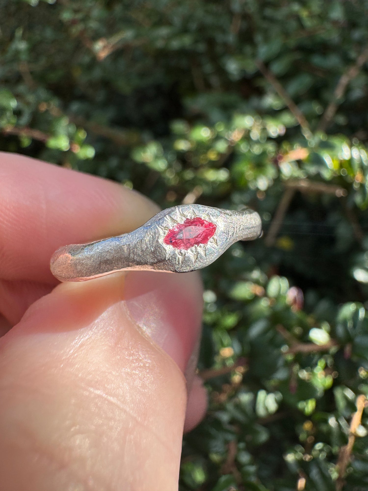 Silver Pink Marquise Sapphire Ring