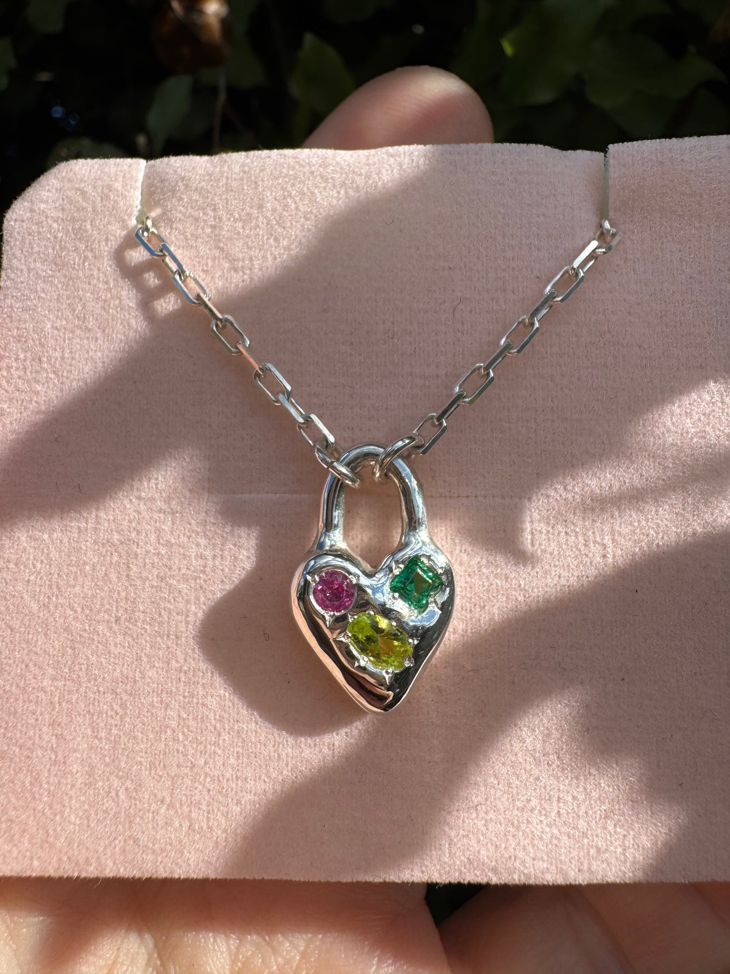 Silver Heart Padlock with 3 gems