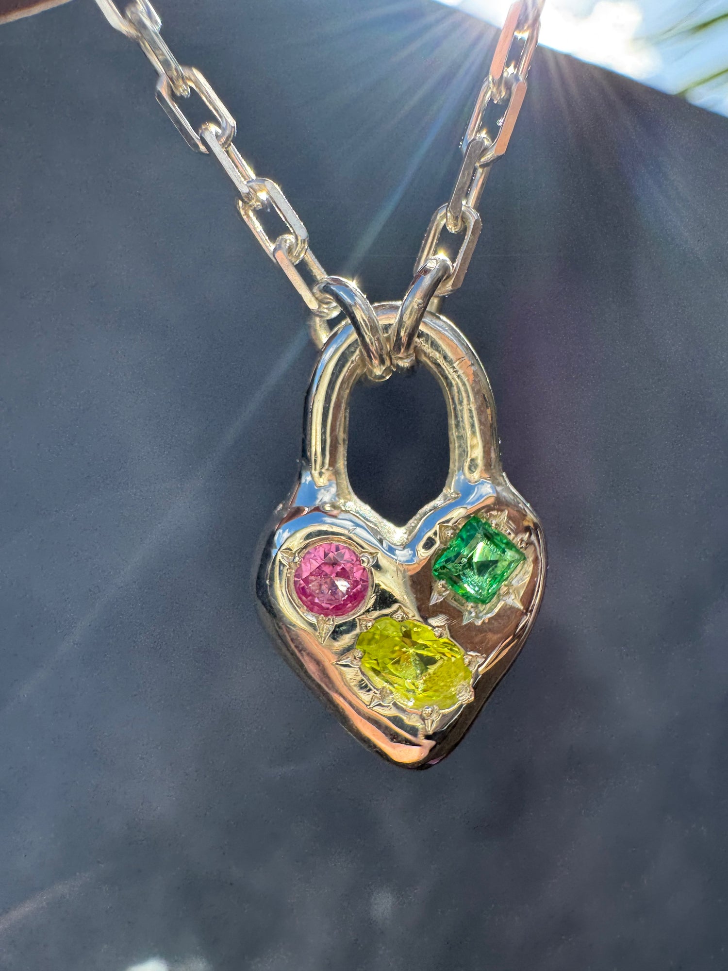 Silver Heart Padlock with 3 gems