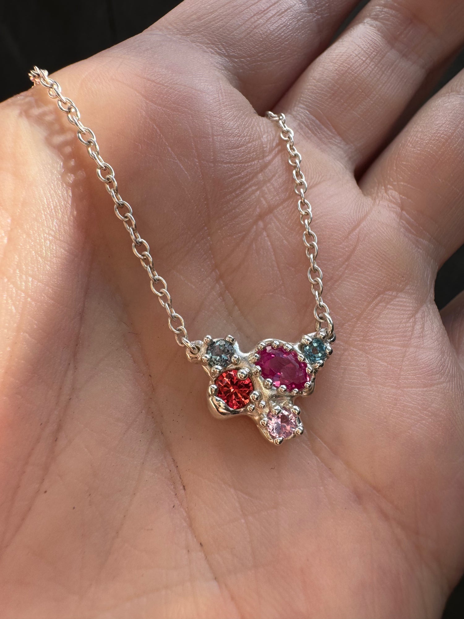 Silver Multi Stone Necklace