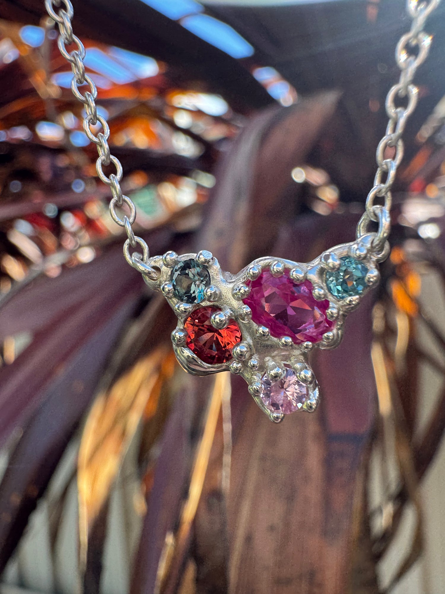 Silver Multi Stone Necklace