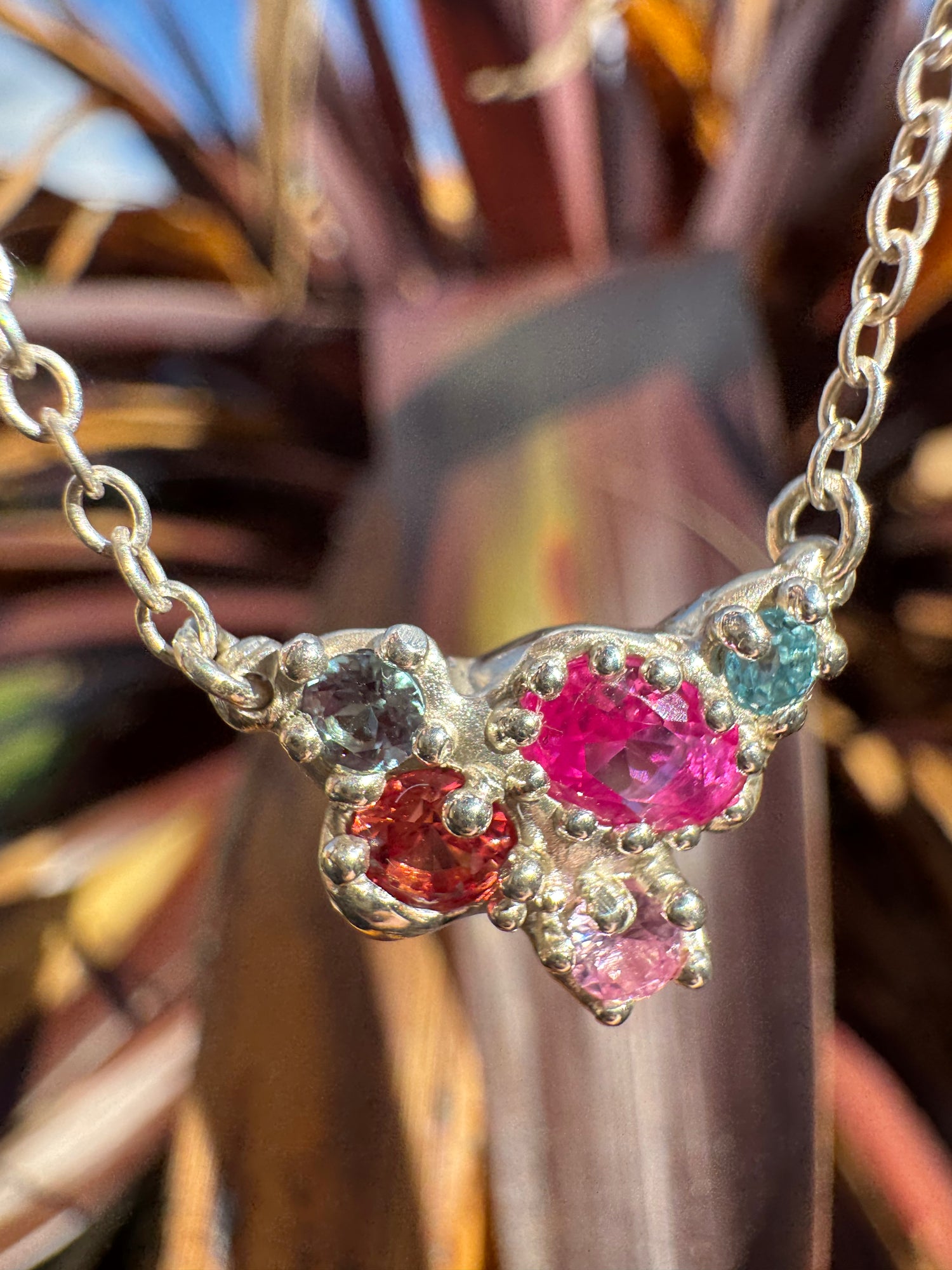 Silver Multi Stone Necklace