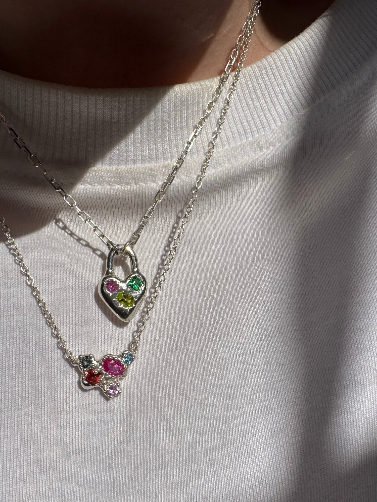 Silver Heart Padlock with 3 gems