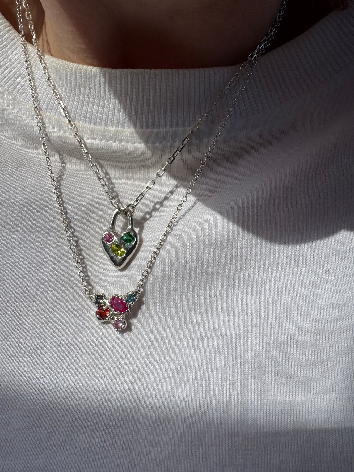 Silver Multi Stone Necklace