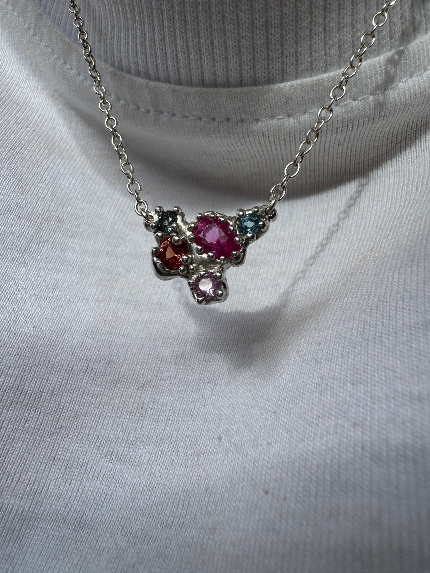 Silver Multi Stone Necklace