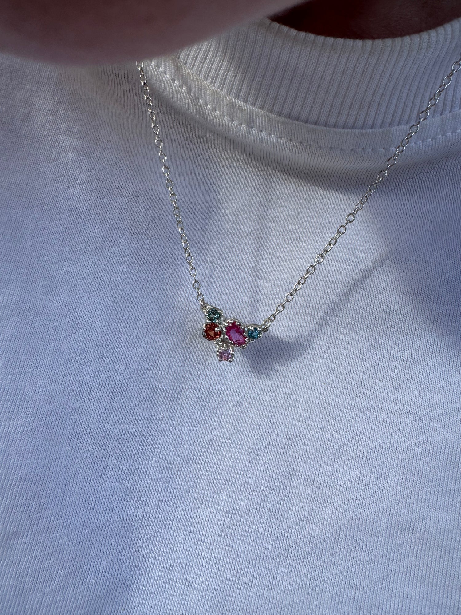 Silver Multi Stone Necklace