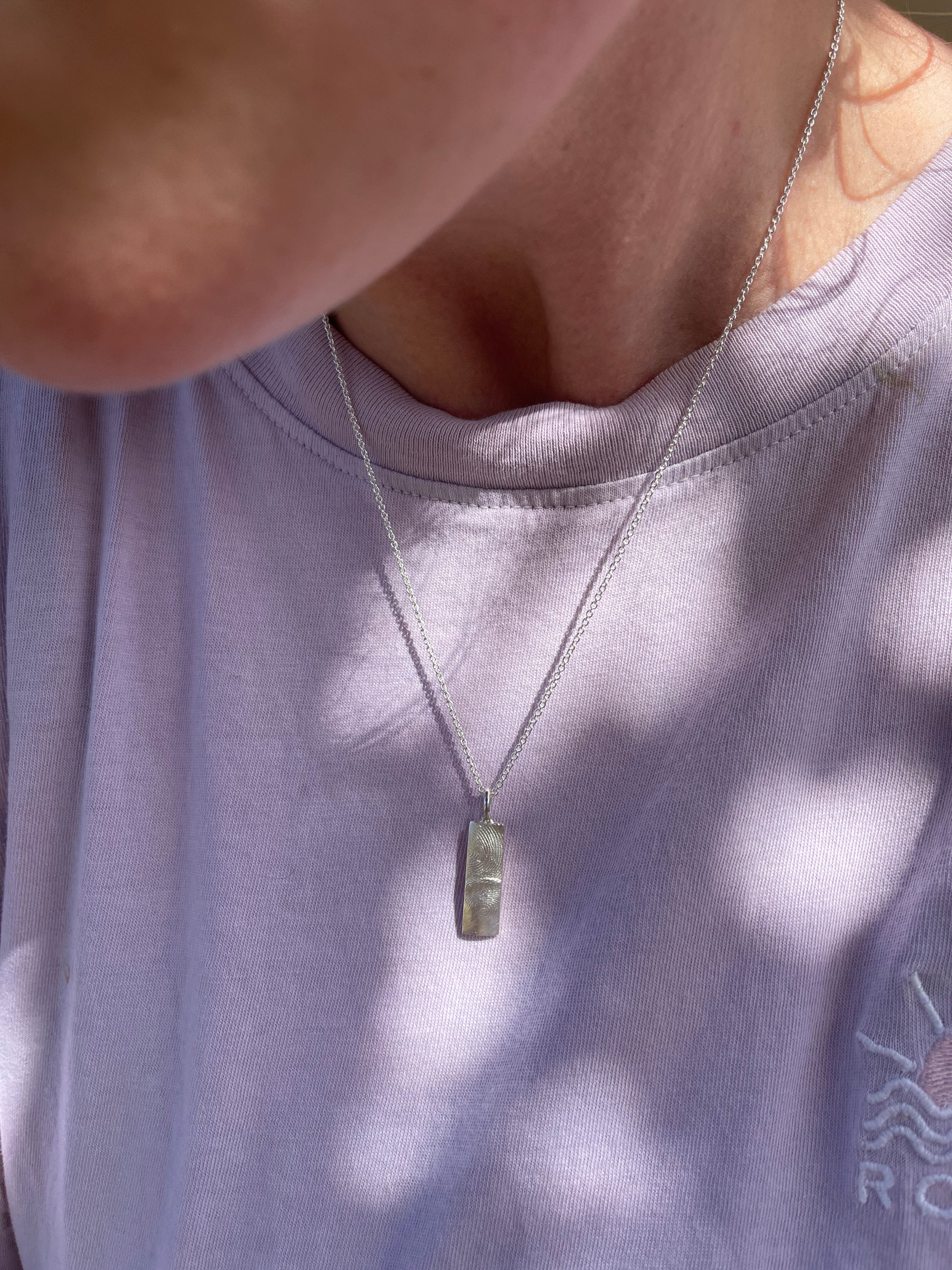 Family Bar Fingerprint Pendant - Sterling Silver - Fingerprint Impression Kit + Necklace