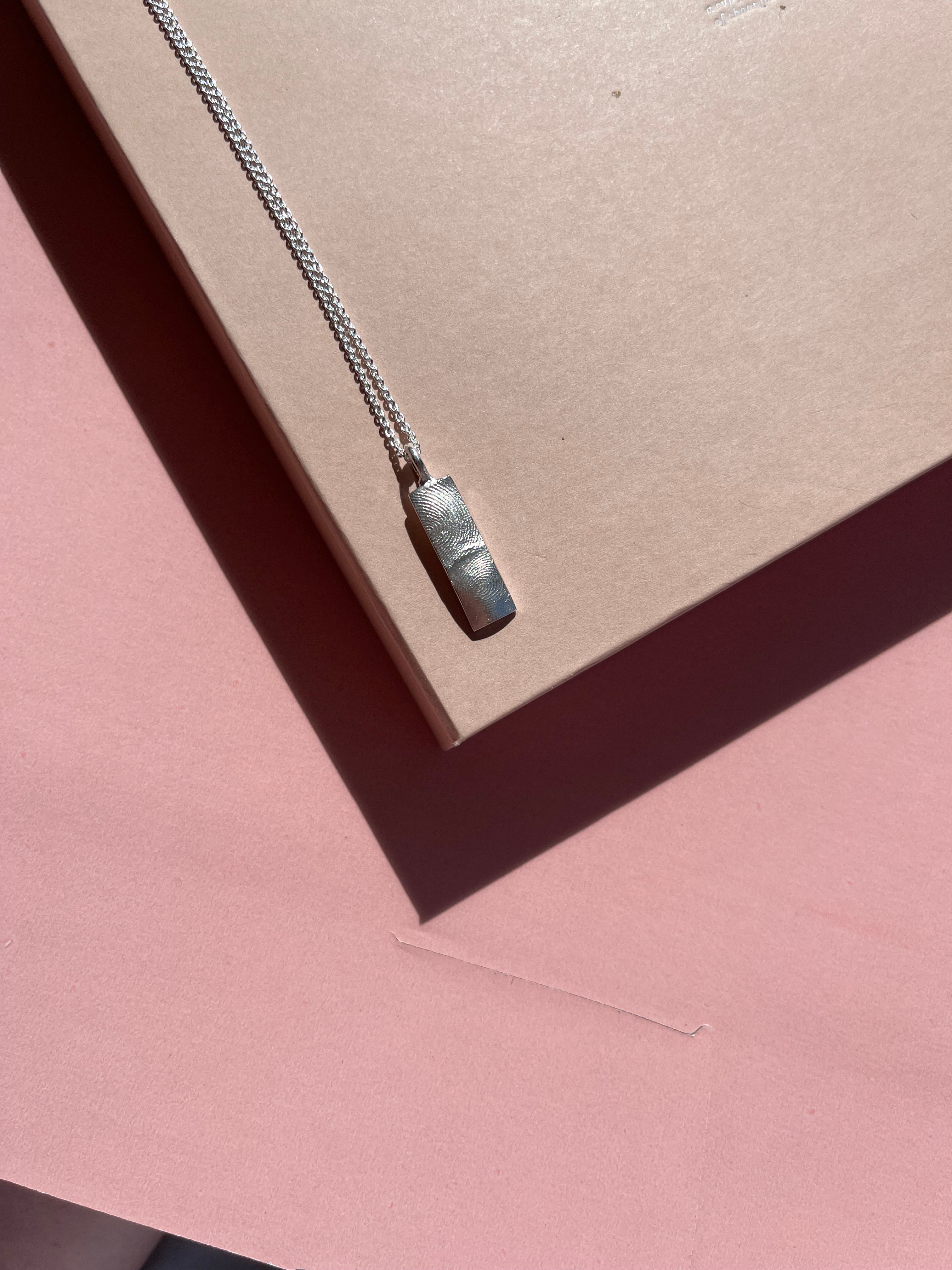Family Bar Fingerprint Pendant - Sterling Silver - Fingerprint Impression Kit + Necklace