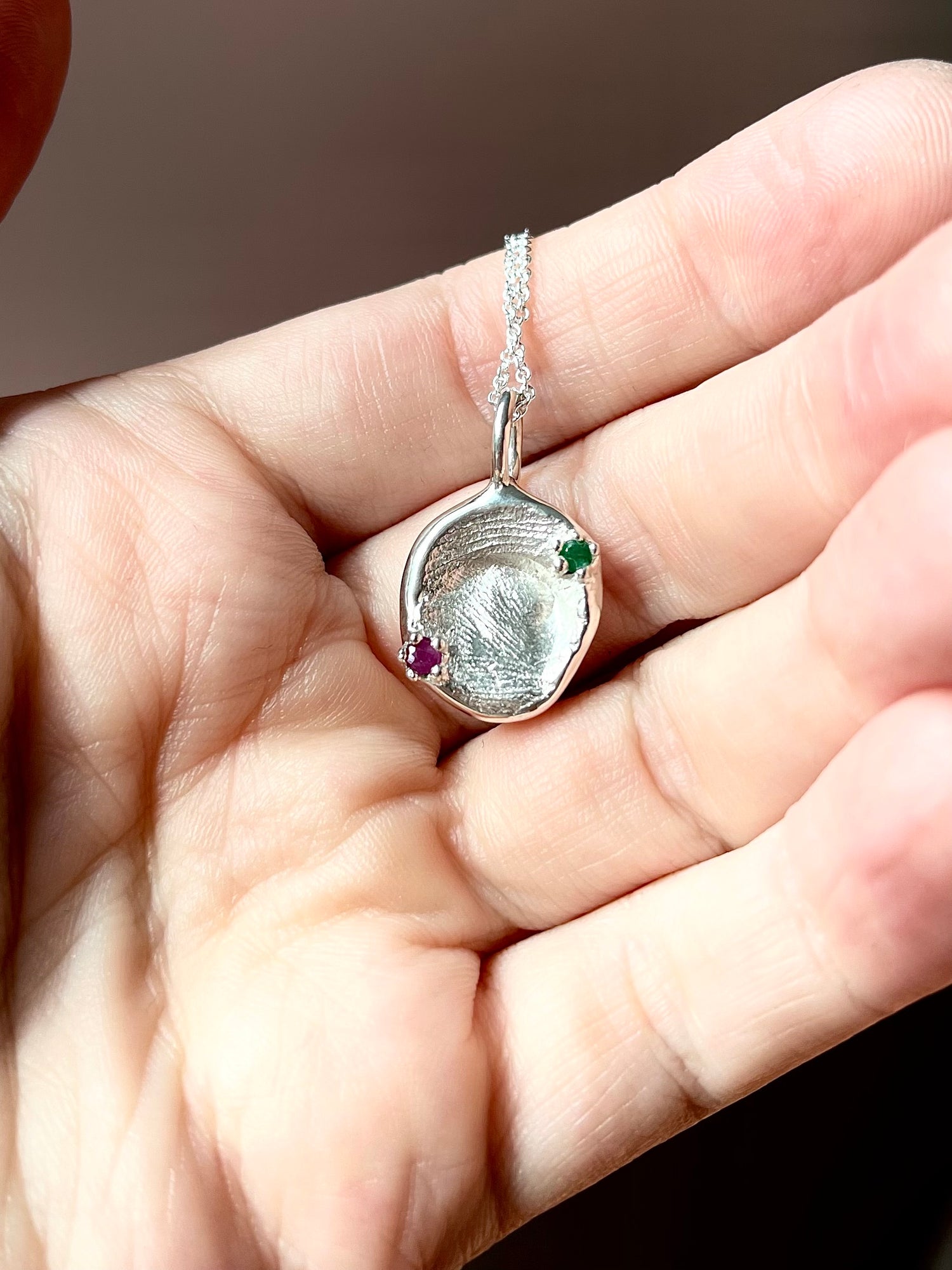 Gemstone + Fingerprint Pendant - Sterling Silver or 9ct Gold - Impression Kit + Necklace