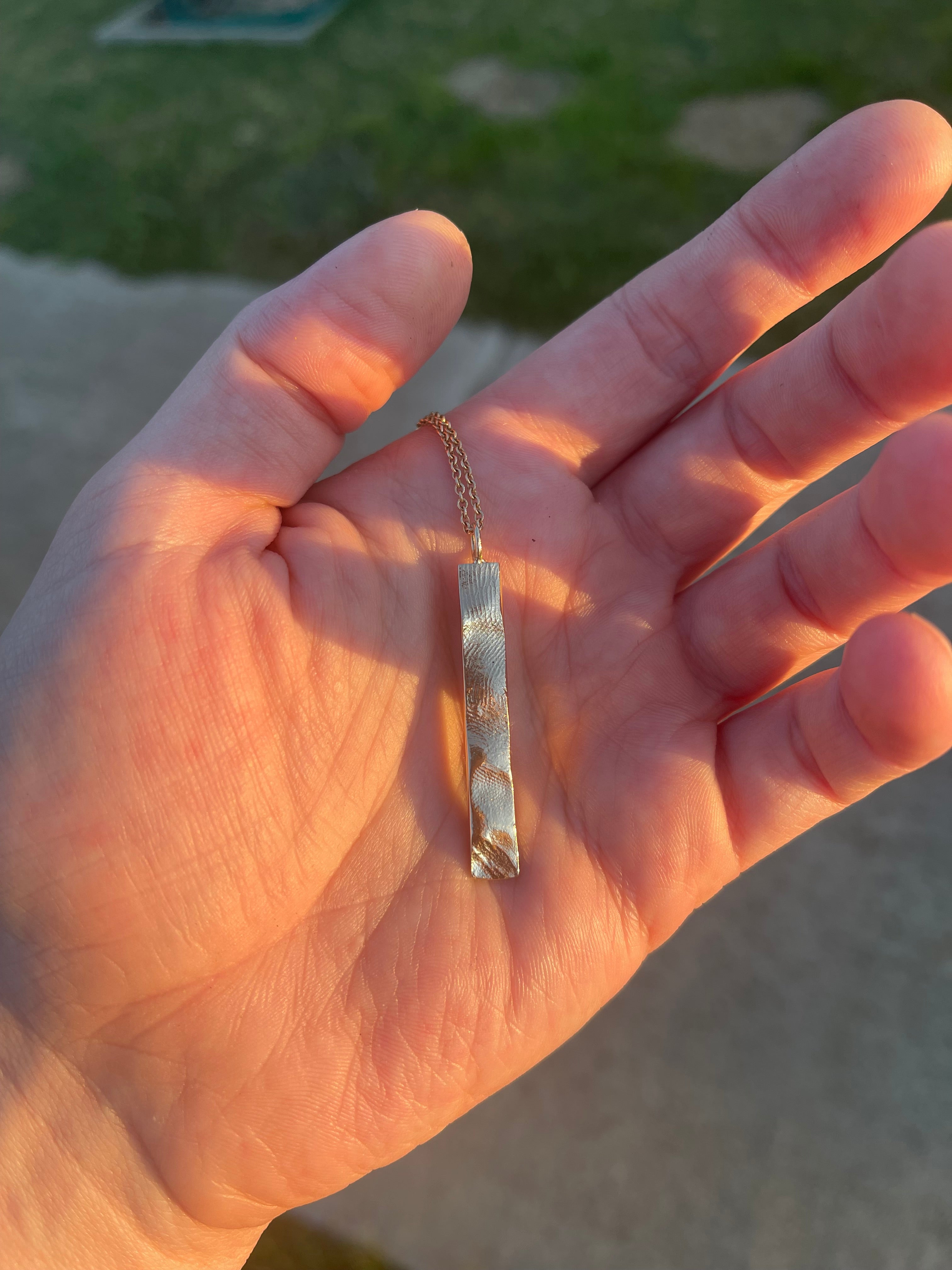 Family Bar Fingerprint Pendant - 9ct Gold - Fingerprint Impression Kit + Necklace