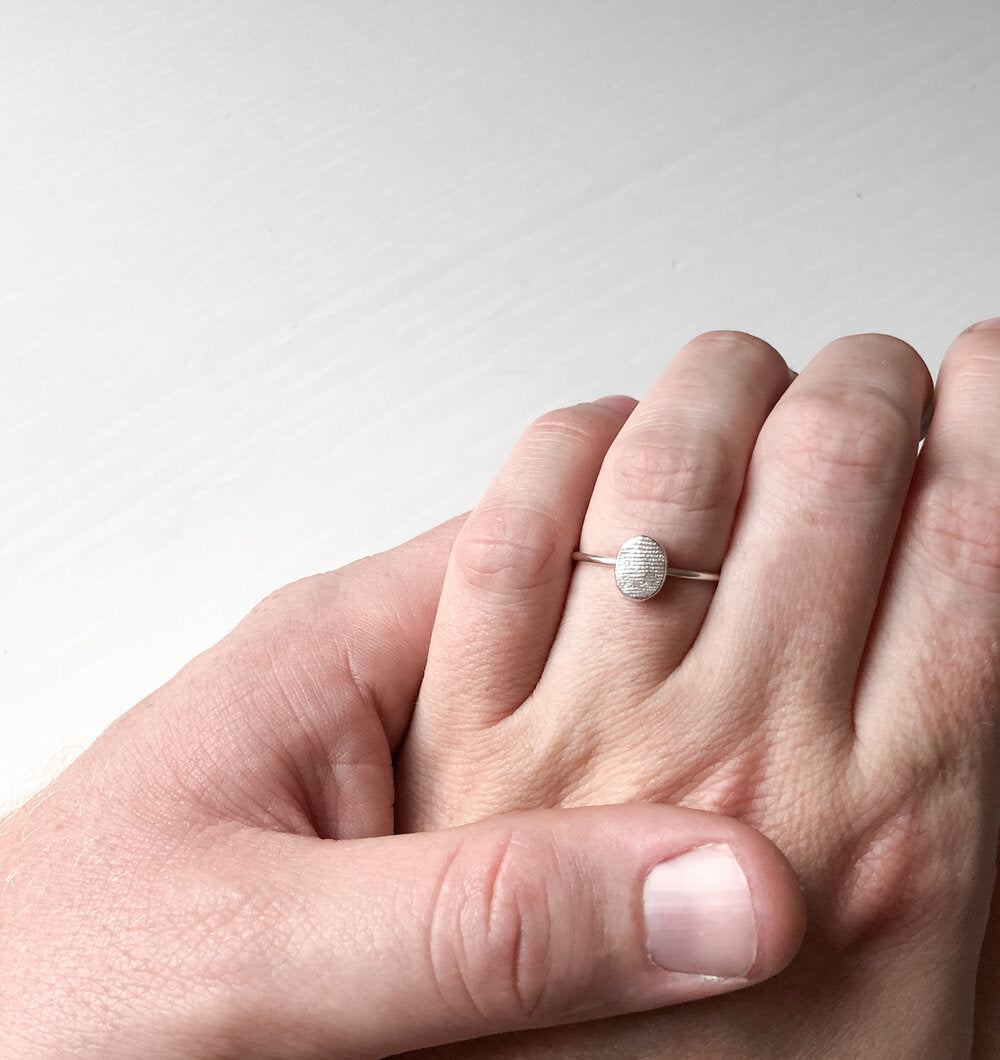 Oval or Circle Fingerprint Ring - Sterling Silver - Print Impression Kit + Ring
