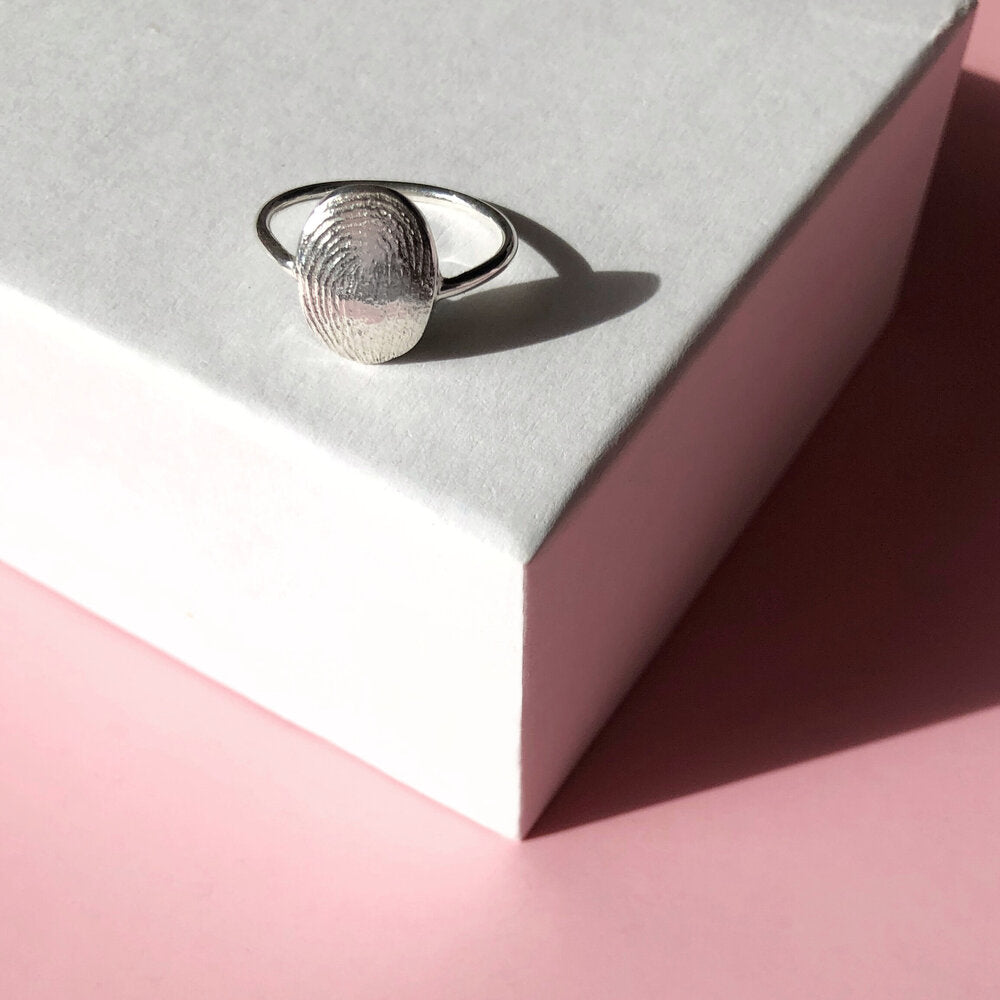 Oval or Circle Fingerprint Ring - Sterling Silver - Print Impression Kit + Ring