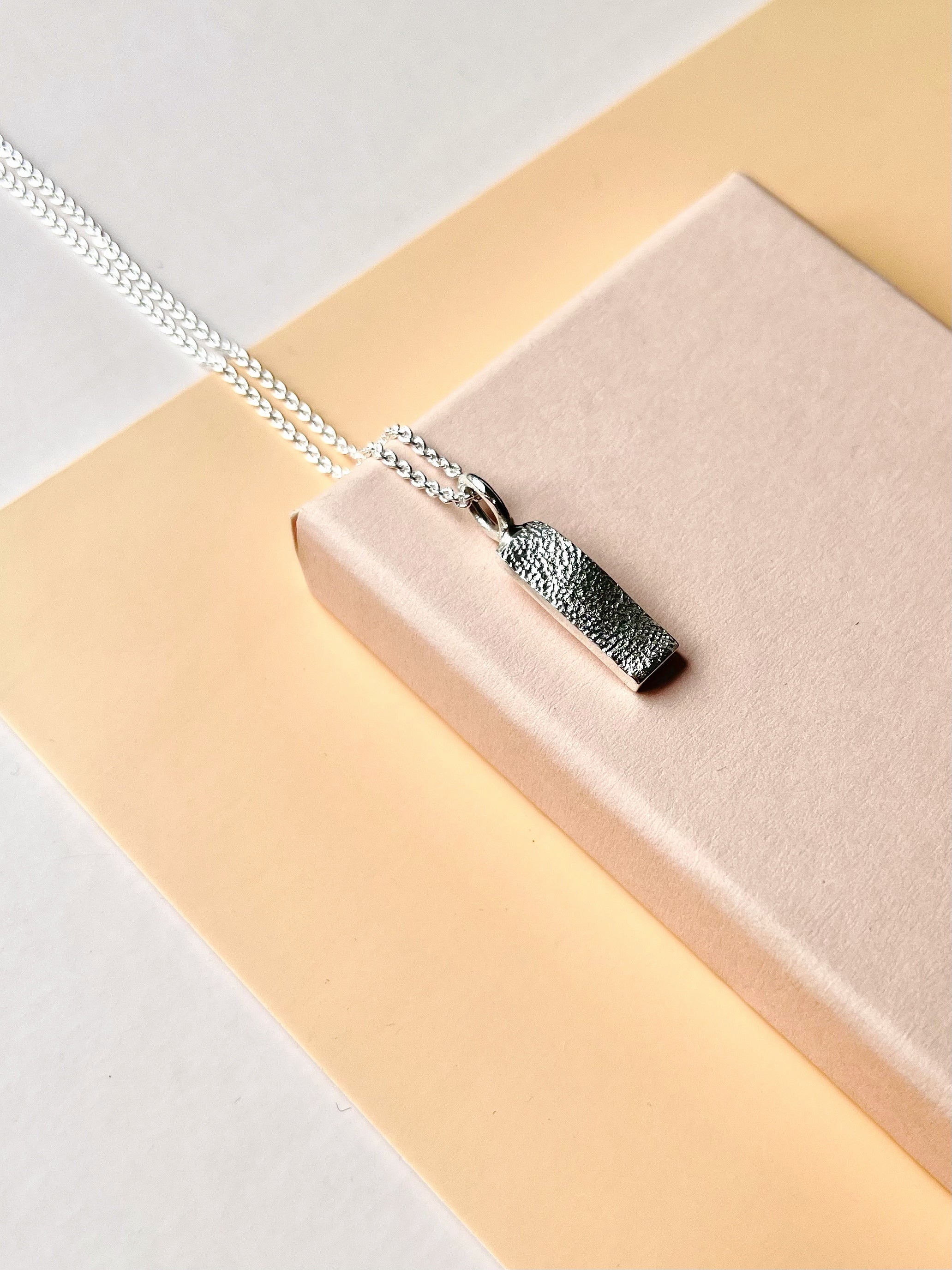 Family Bar Fingerprint Pendant - Sterling Silver - Fingerprint Impression Kit + Necklace