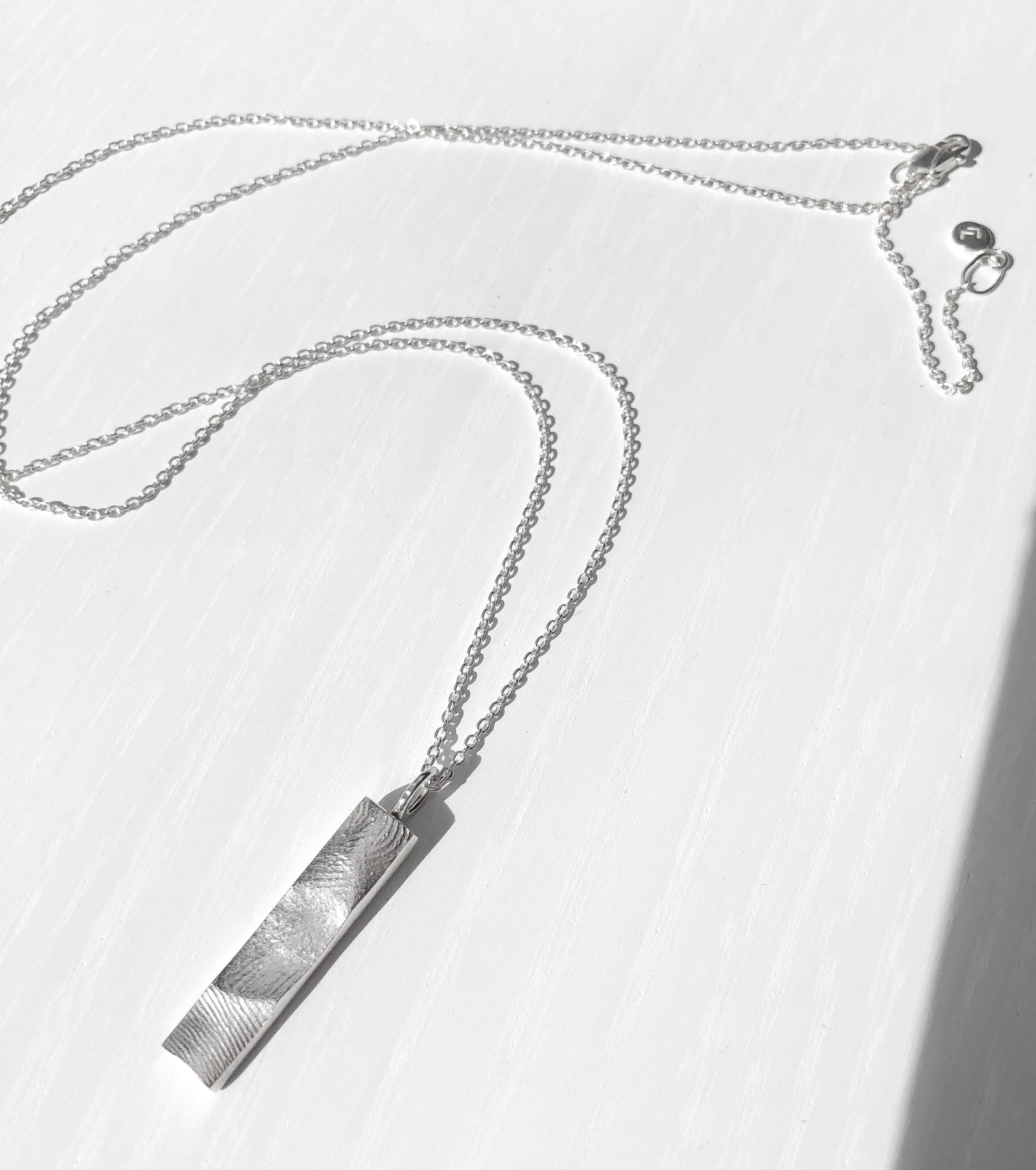 Family Bar Fingerprint Pendant - Sterling Silver - Fingerprint Impression Kit + Necklace