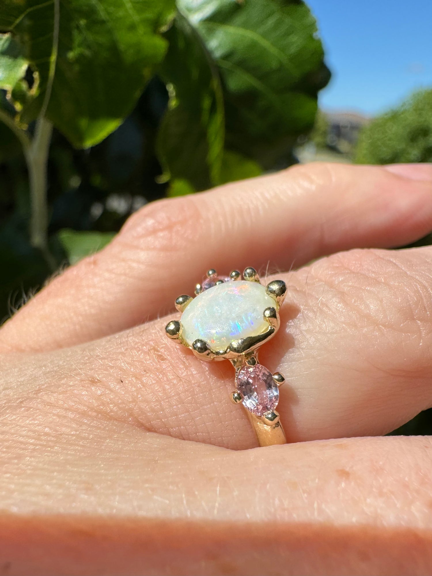 9ct gold Opal and Pink Sapphire Ring