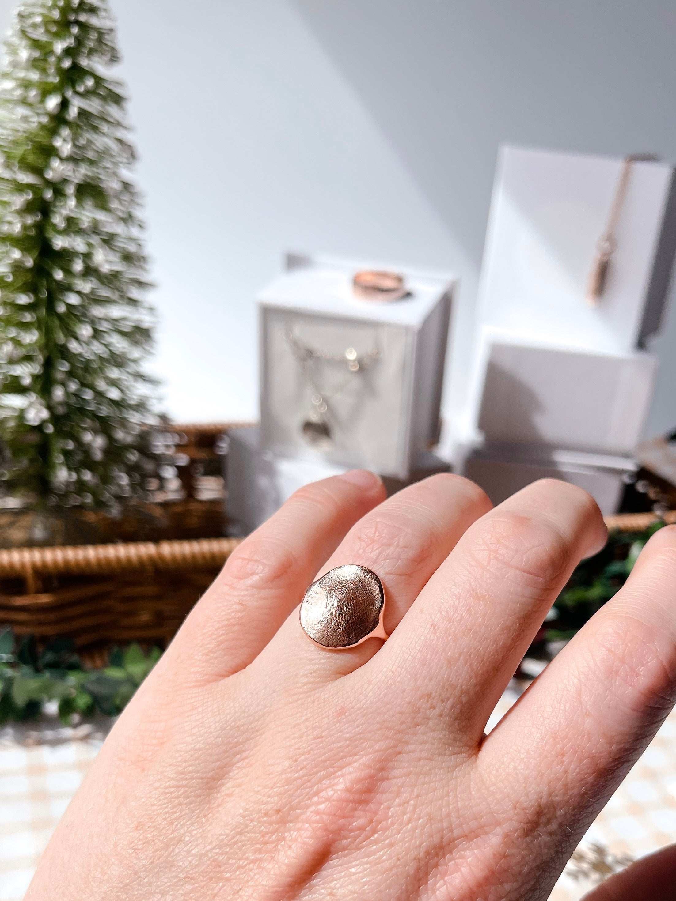 Oval or Circle Fingerprint Ring - 9ct Gold - Print Impression Kit + Ring