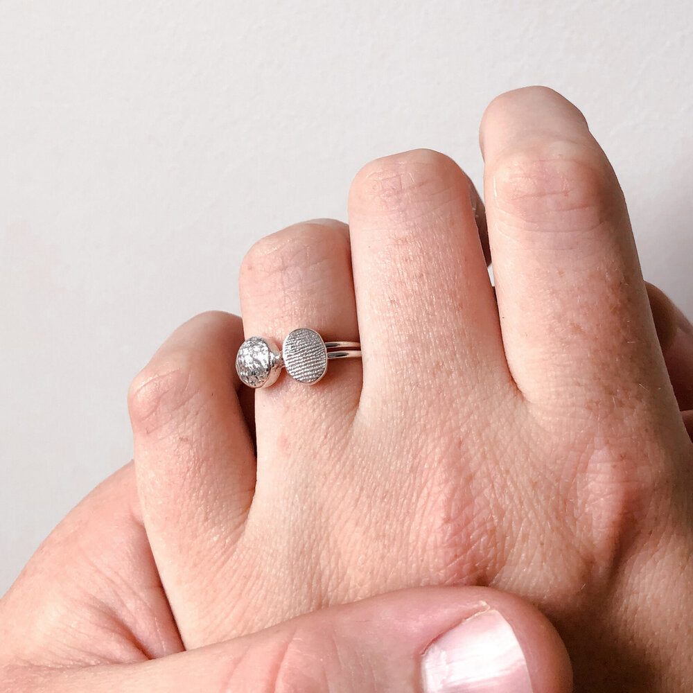 Oval or Circle Fingerprint Ring - Sterling Silver - Print Impression Kit + Ring