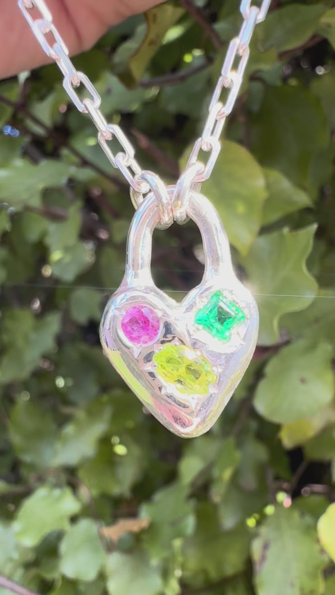 Silver Heart Padlock with 3 gems