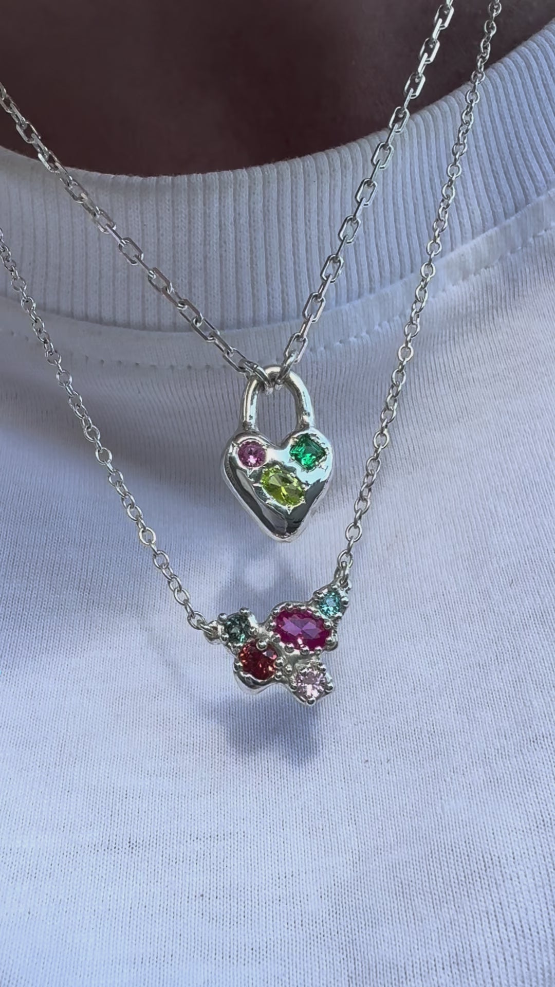 Silver Multi Stone Necklace