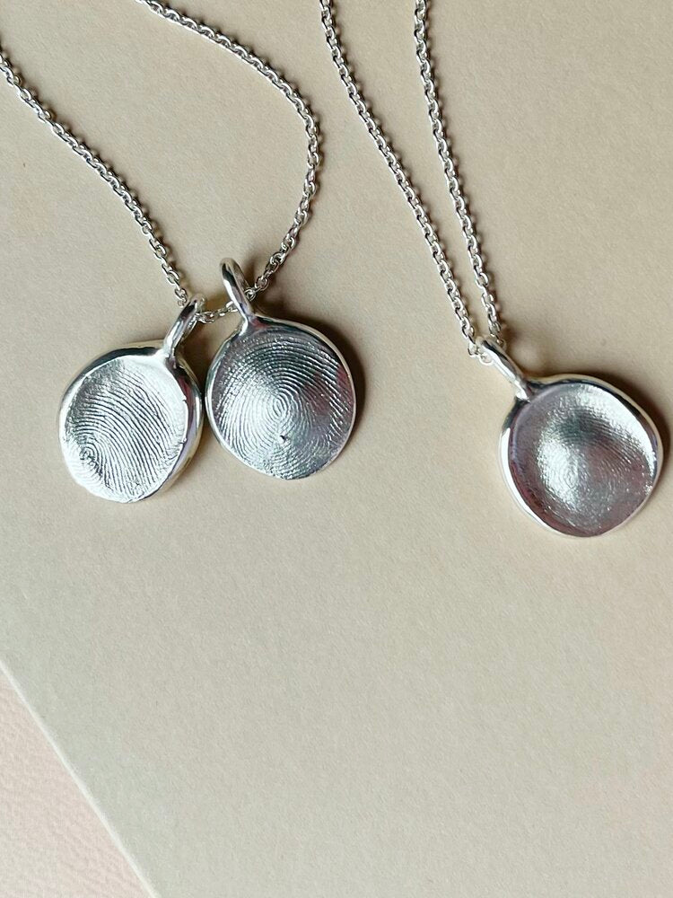 Mini Fingerprint Pendant - Sterling Silver - Fingerprint Impression Kit + Necklace