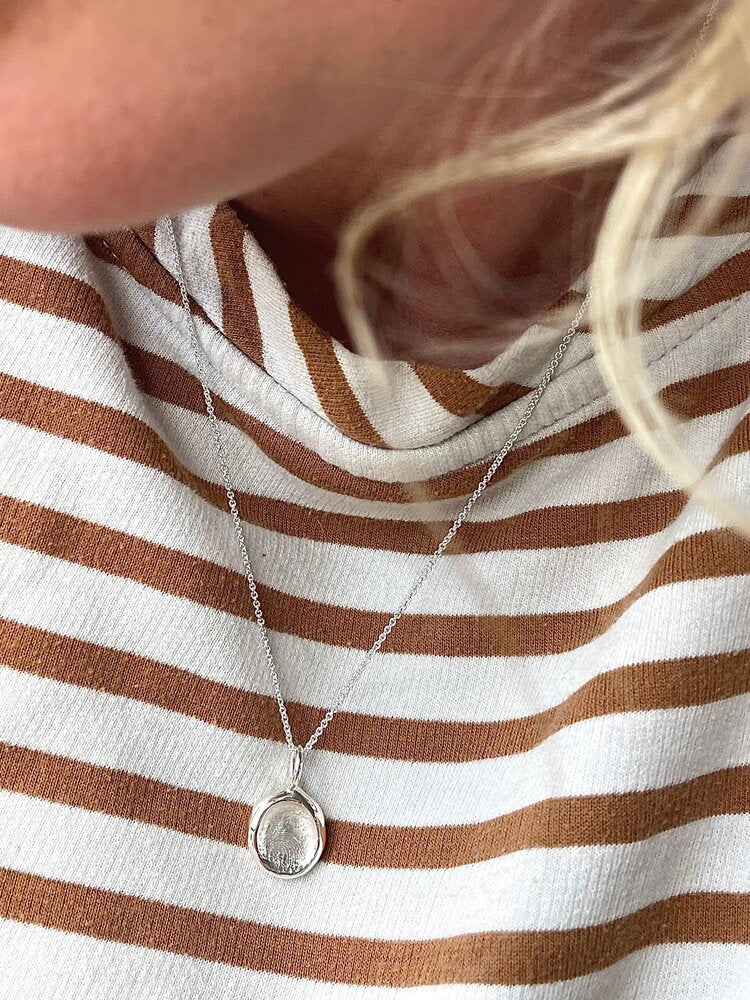 Mini Fingerprint Pendant - Sterling Silver - Fingerprint Impression Kit + Necklace