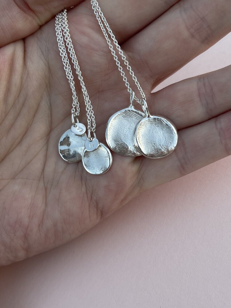 Mini Fingerprint Pendant - Sterling Silver - Fingerprint Impression Kit + Necklace