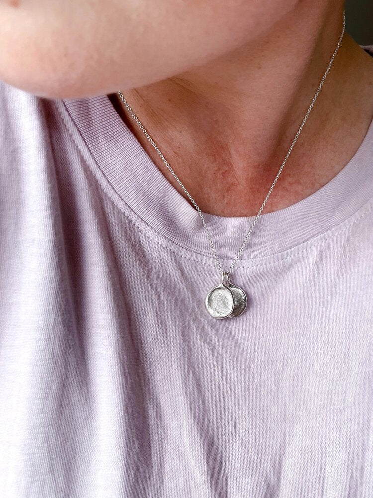 Mini Fingerprint Pendant - Sterling Silver - Fingerprint Impression Kit + Necklace