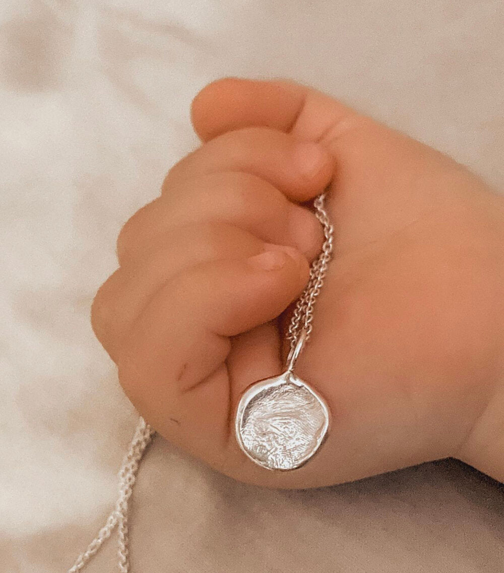 Mini Fingerprint Pendant - Sterling Silver - Fingerprint Impression Kit + Necklace