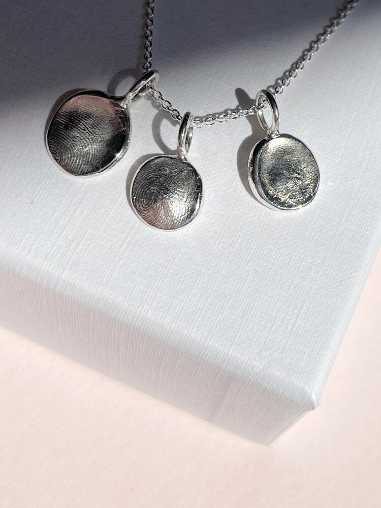 Mini Fingerprint Pendant - Sterling Silver - Fingerprint Impression Kit + Necklace