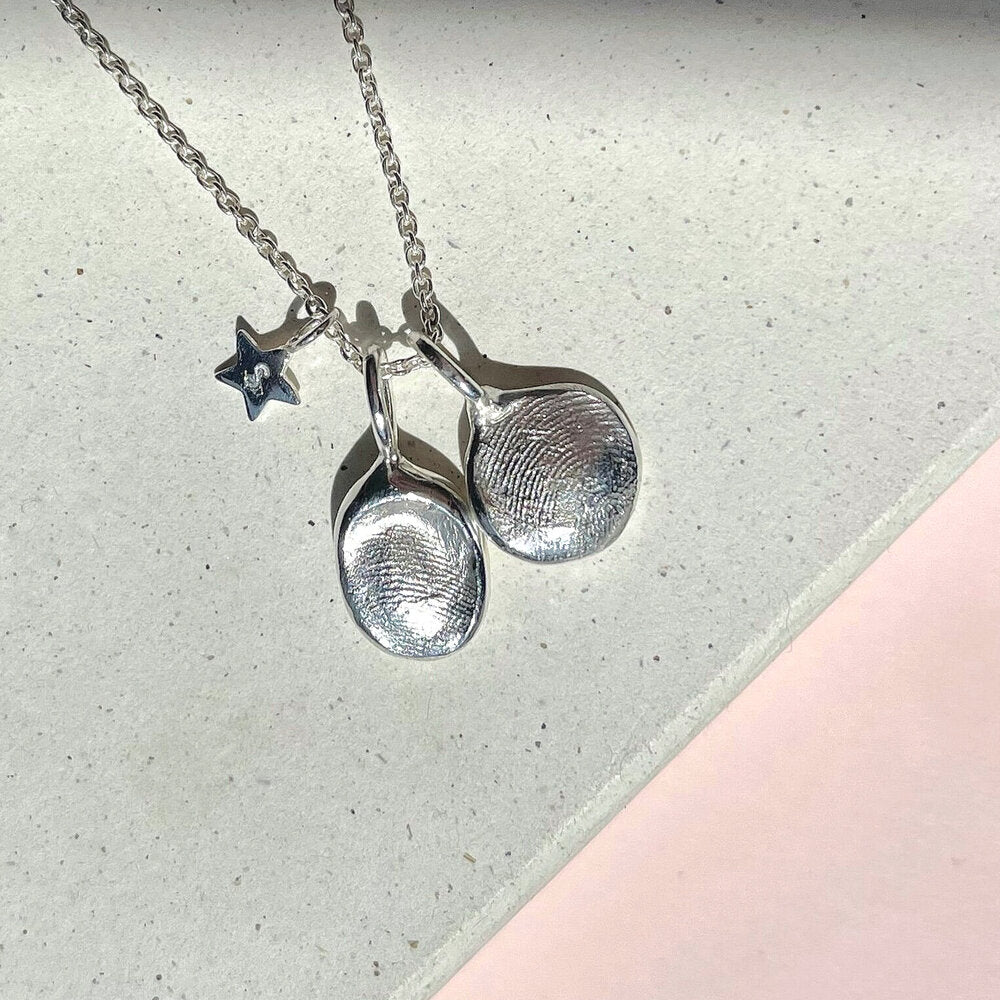 Mini Fingerprint Pendant - Sterling Silver - Fingerprint Impression Kit + Necklace