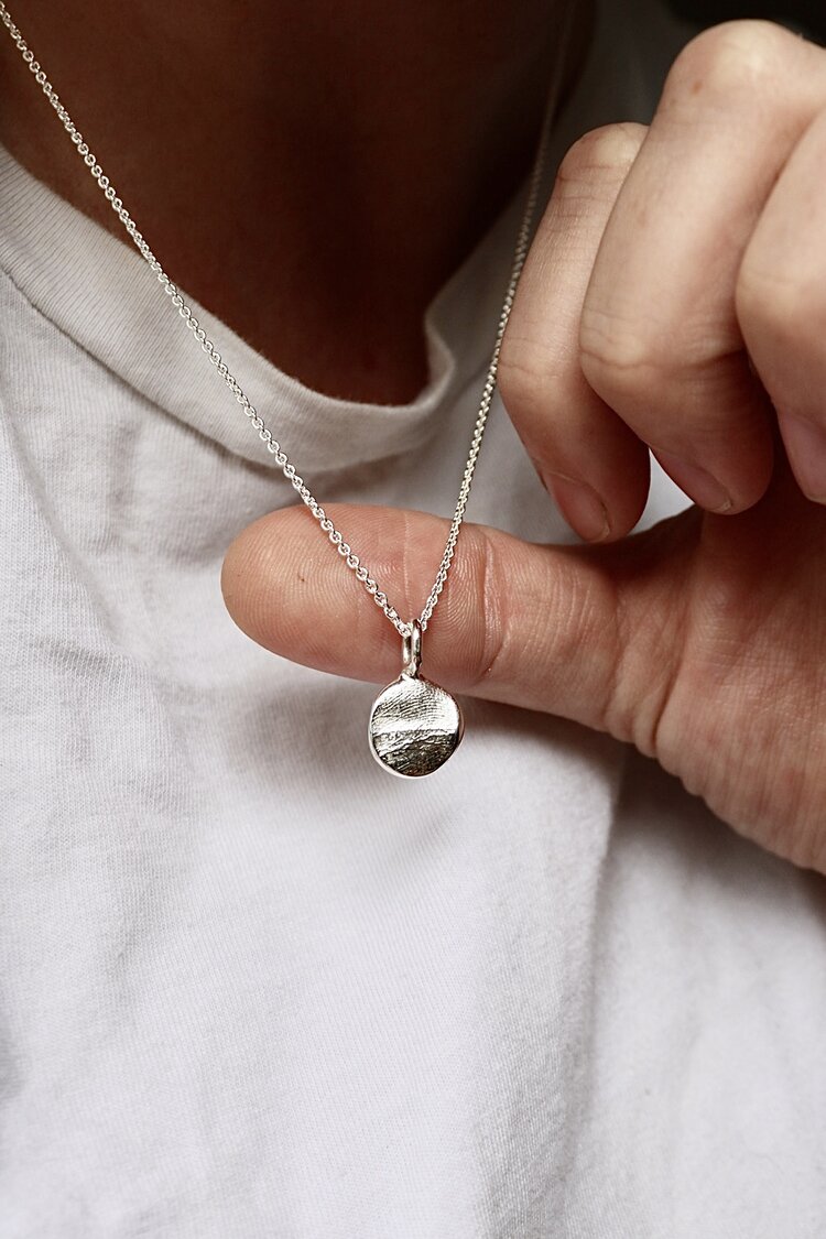 Mini Fingerprint Pendant - Sterling Silver - Fingerprint Impression Kit + Necklace