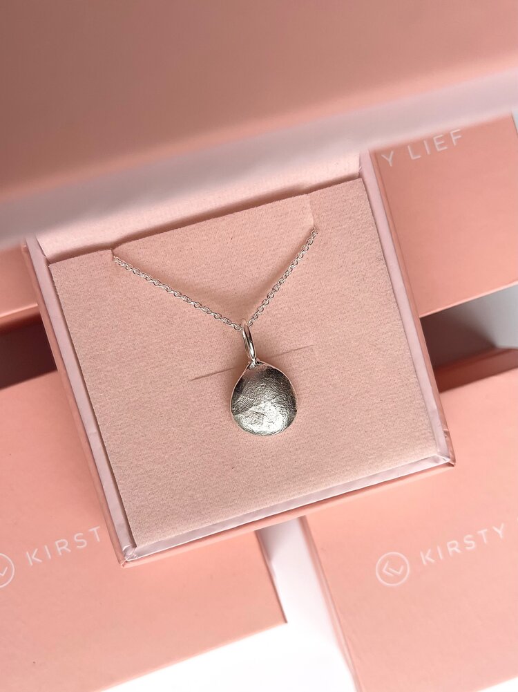 Mini Fingerprint Pendant - Sterling Silver - Fingerprint Impression Kit + Necklace