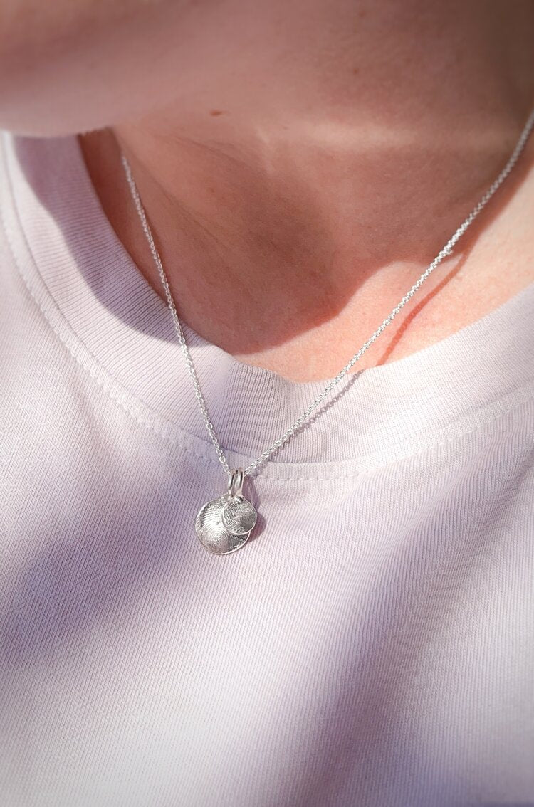 Mini Fingerprint Pendant - Sterling Silver - Fingerprint Impression Kit + Necklace