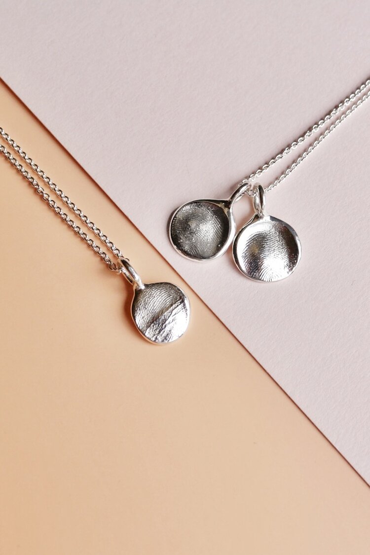 Mini Fingerprint Pendant - Sterling Silver - Fingerprint Impression Kit + Necklace