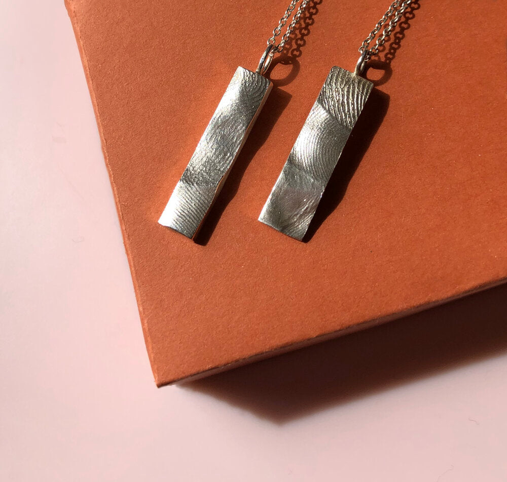Family Bar Fingerprint Pendant - Sterling Silver - Fingerprint Impression Kit + Necklace
