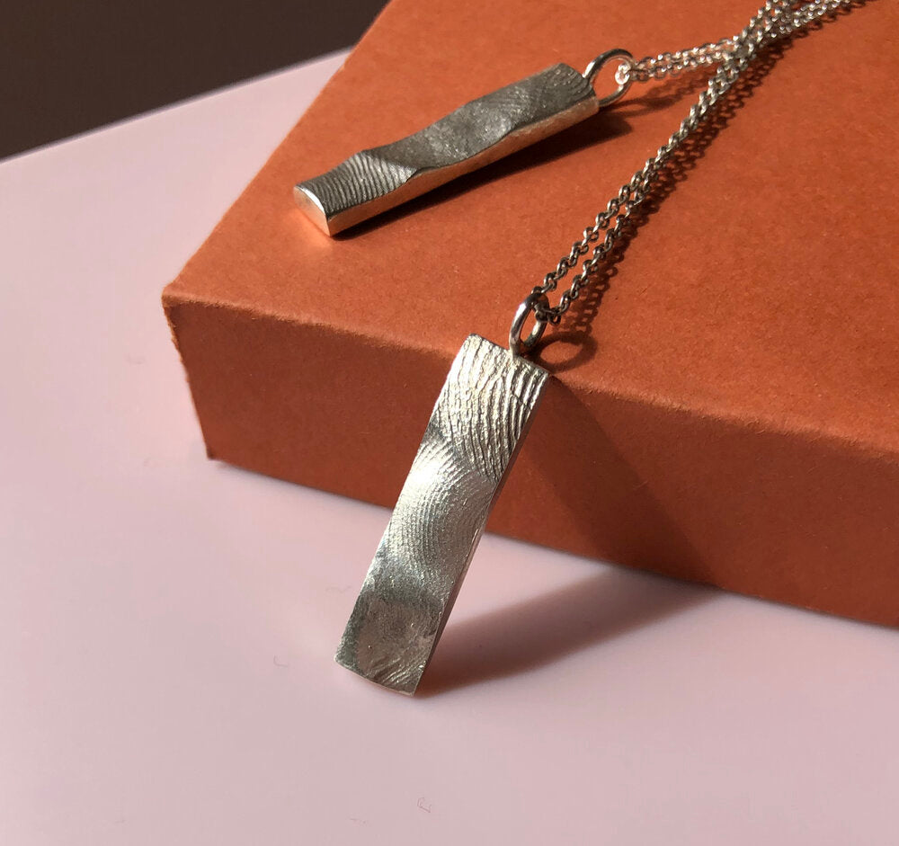 Family Bar Fingerprint Pendant - Sterling Silver - Fingerprint Impression Kit + Necklace