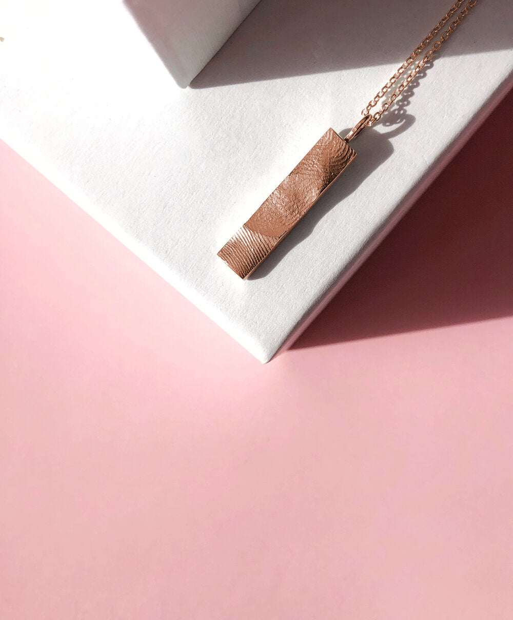 Family Bar Fingerprint Pendant - 9ct Gold - Fingerprint Impression Kit + Necklace